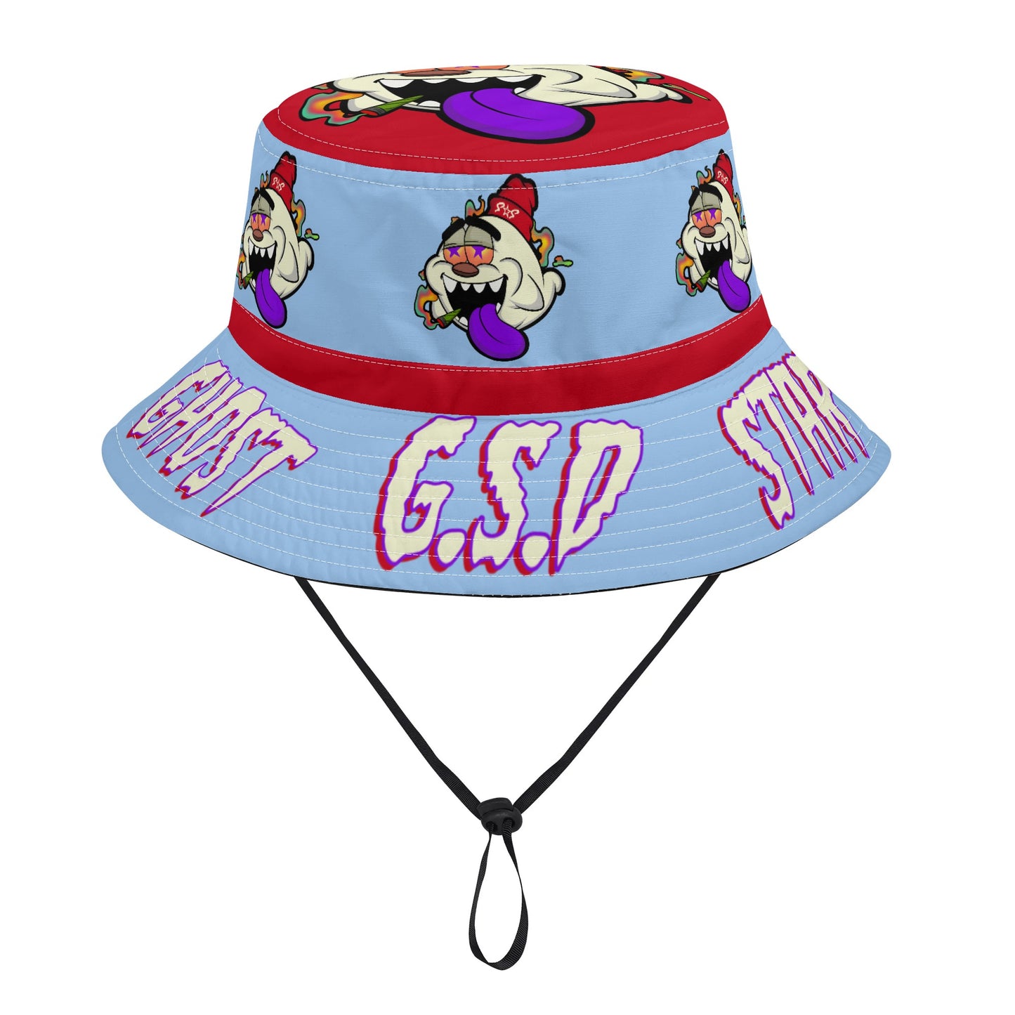 G.S.G Ghost Star Ghouls SkyBlue/Maroon Bucket Hats with Adjustable String