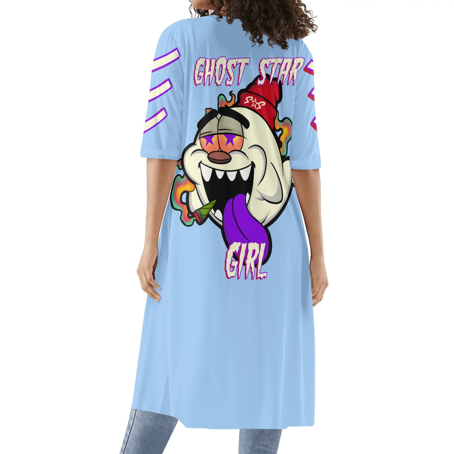 G.S.G Ghost Star Girl Womens Sky Blue Half Sleeve Kimono Cardigan