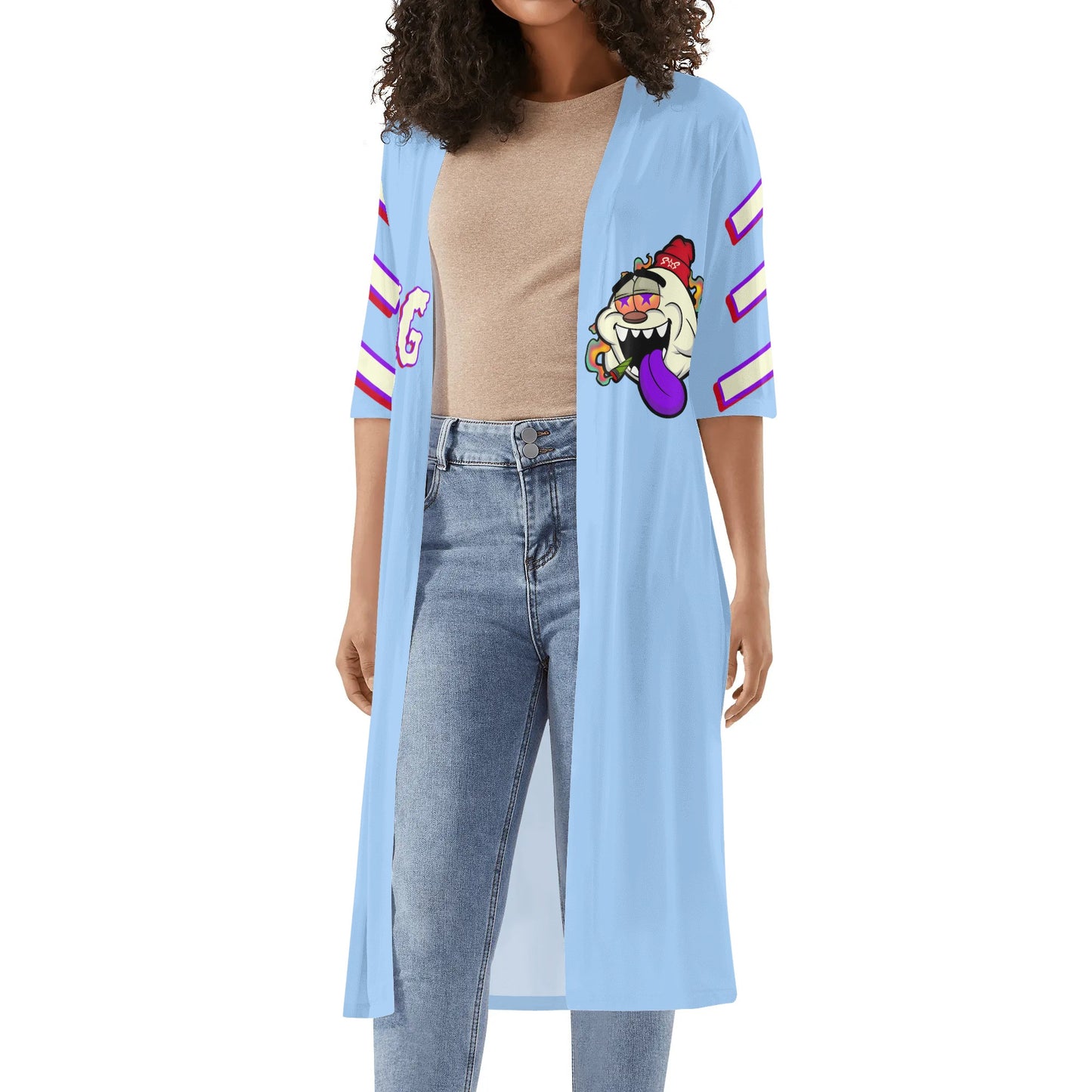 G.S.G Ghost Star Girl Womens Sky Blue Half Sleeve Kimono Cardigan