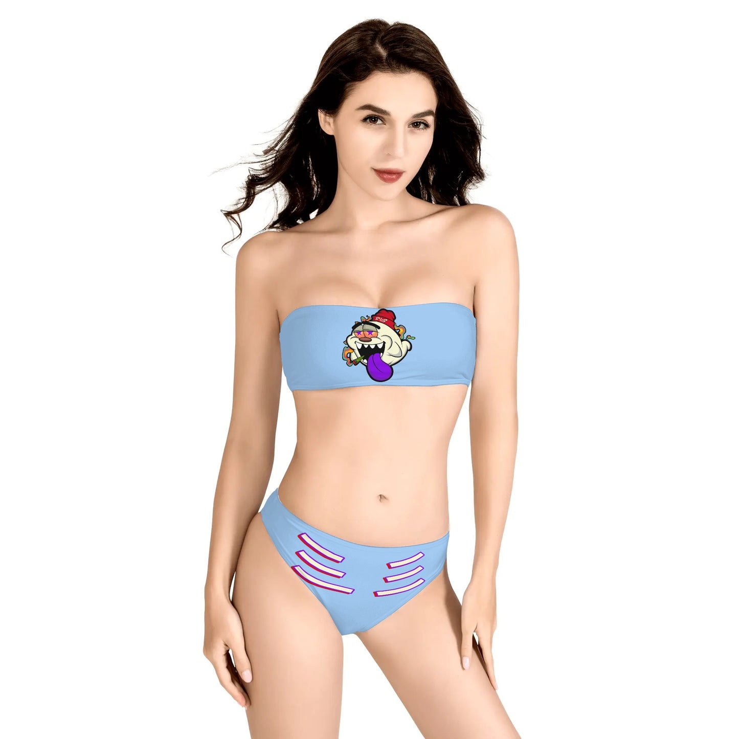 G.S.G Ghost Star Girl Womens Sky Blue Two Piece Bandeau Strapless Bikinis Swimsuit