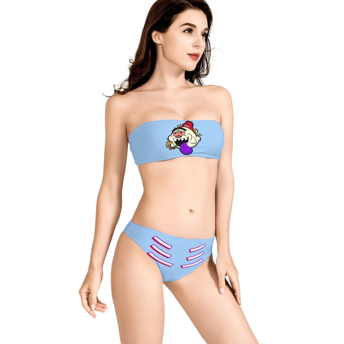 G.S.G Ghost Star Girl Womens Sky Blue Two Piece Bandeau Strapless Bikinis Swimsuit