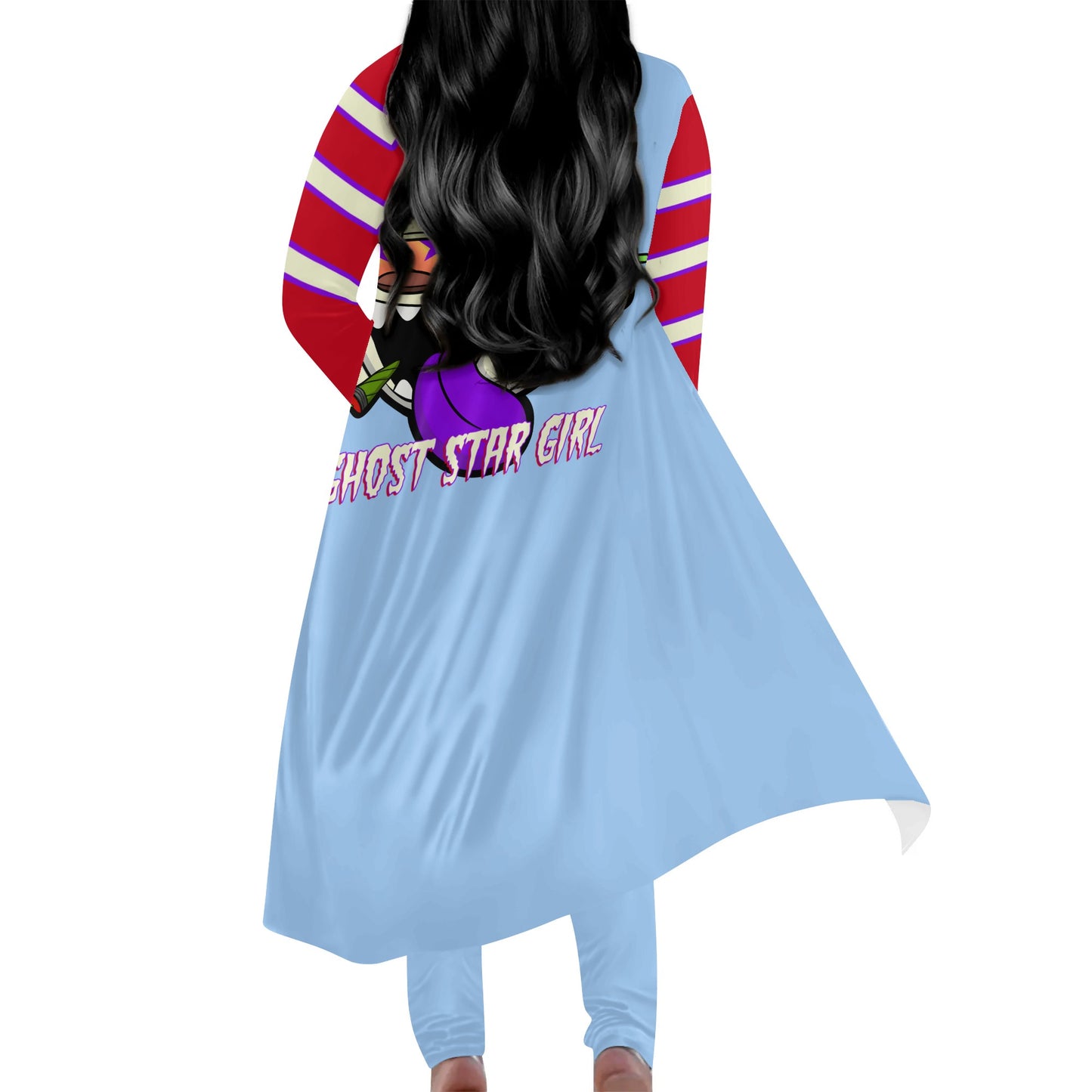 G.S.G Ghost Star Girl SkyBlue/Maroon Long Sleeve Cardigan and Leggings 2pcs