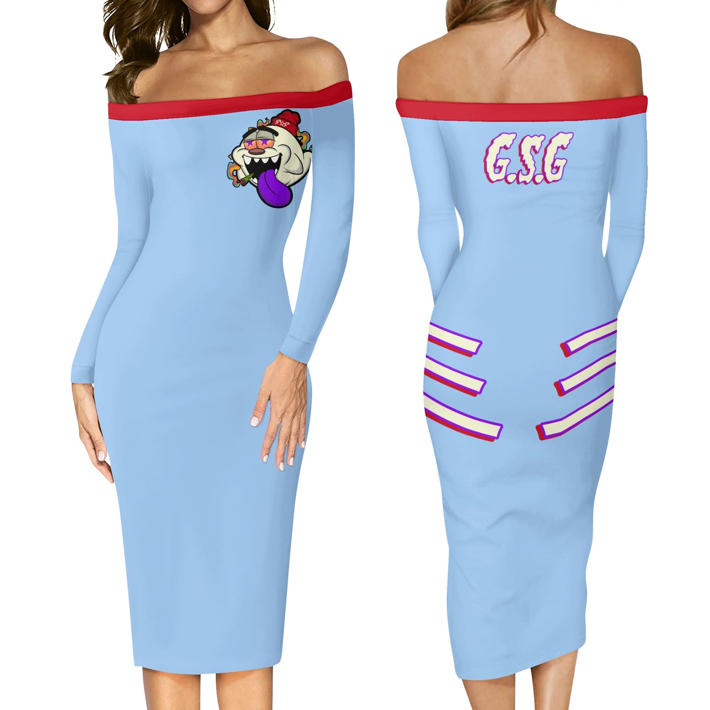 G.S.G Ghost Star Girl Womens Sky Blue Off The Shoulder Long Sleeve Elegant Wrap Dress