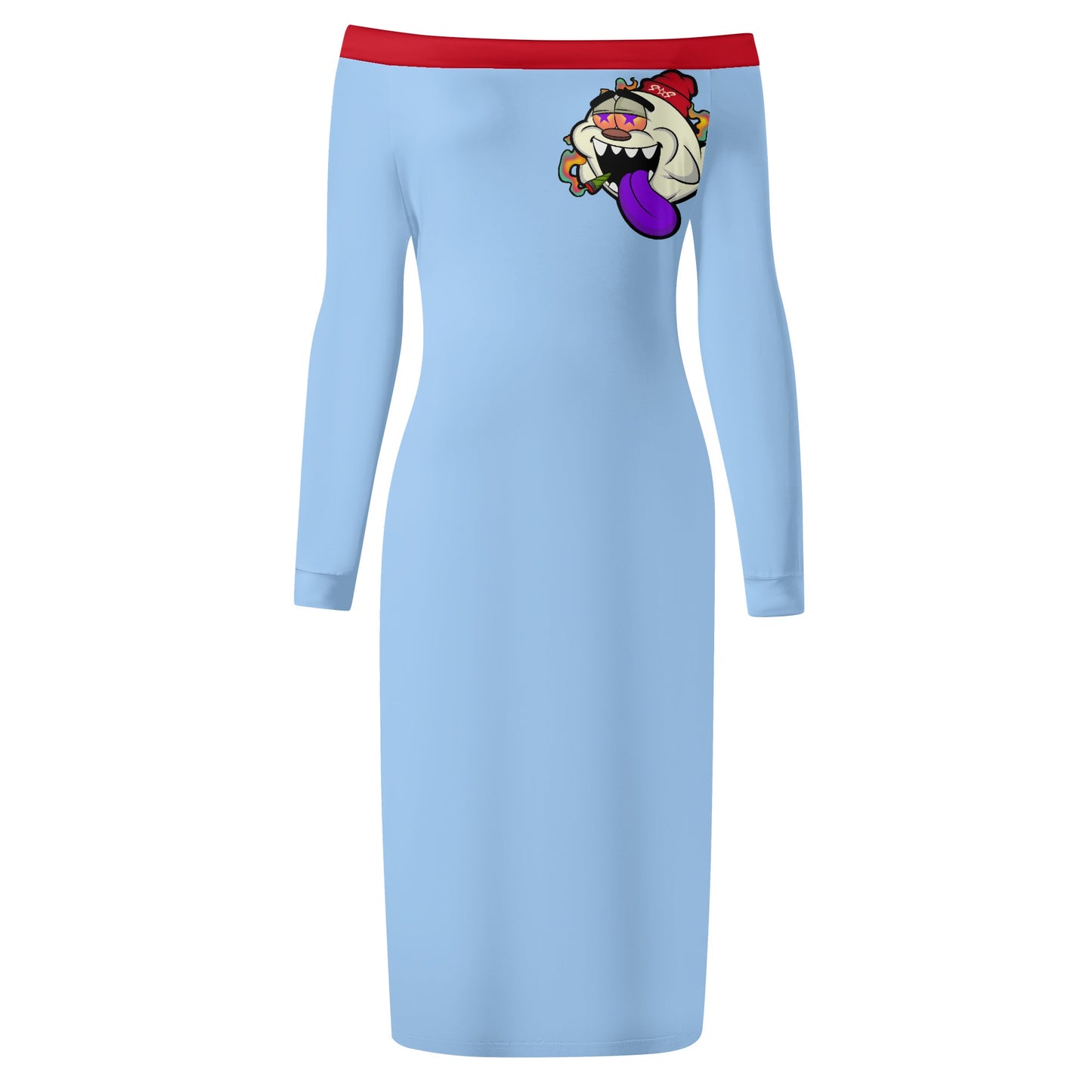 G.S.G Ghost Star Girl Womens Sky Blue Off The Shoulder Long Sleeve Elegant Wrap Dress