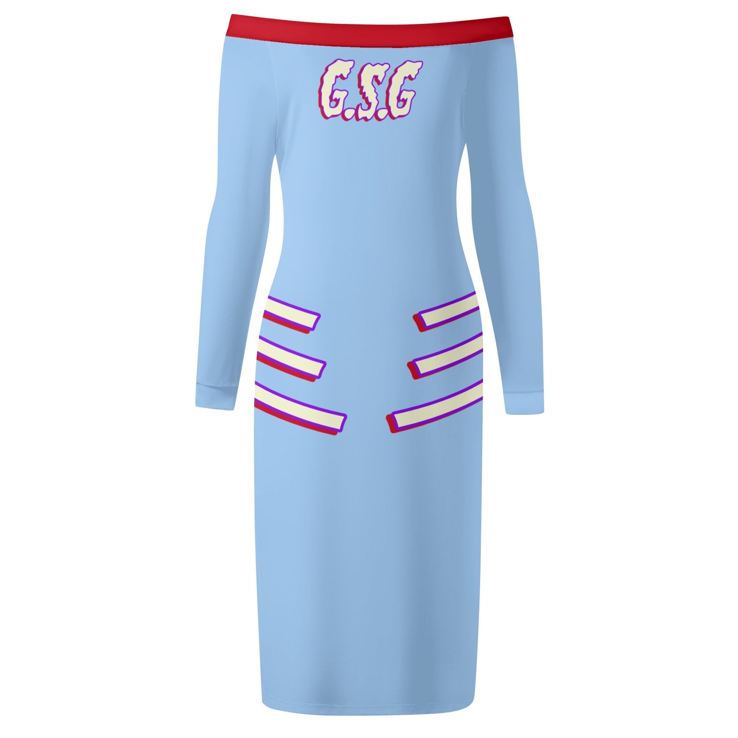 G.S.G Ghost Star Girl Womens Sky Blue Off The Shoulder Long Sleeve Elegant Wrap Dress