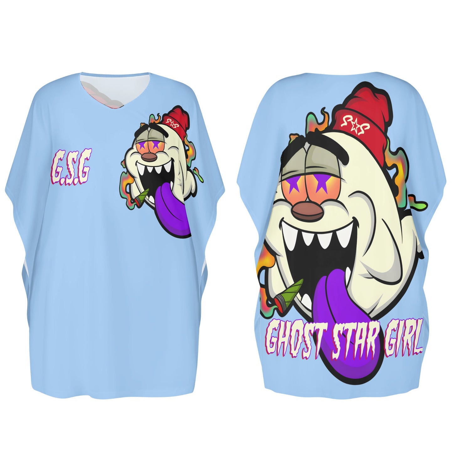 G.S.G Ghost Star Ghouls Sky Blue Womens Daily Star Size Loose Dress