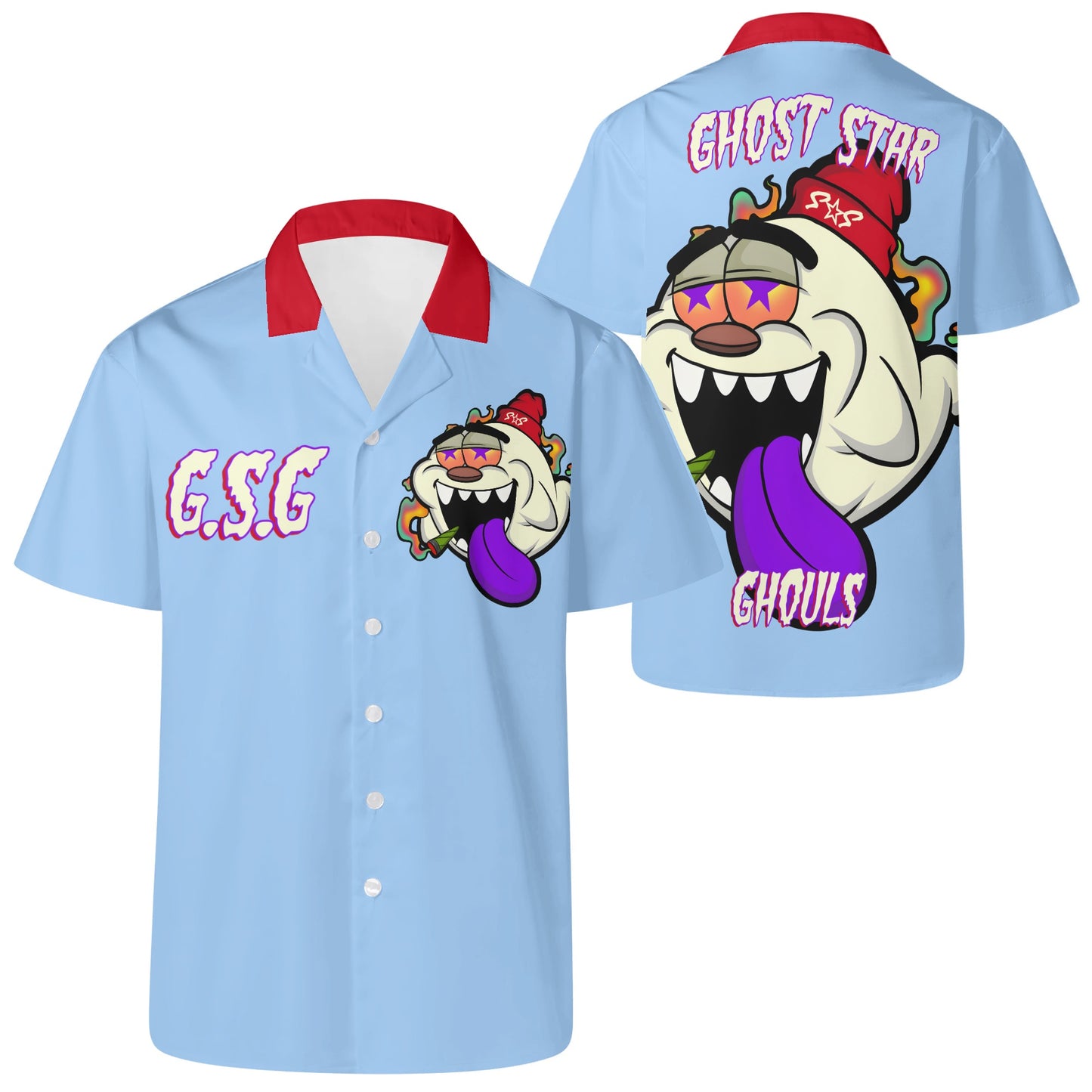 G.S.G Ghost Star Ghouls Mens Sky Blue Hawaiian Shirt