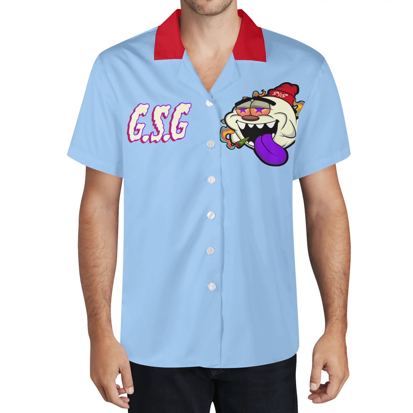 G.S.G Ghost Star Ghouls Mens Sky Blue Hawaiian Shirt