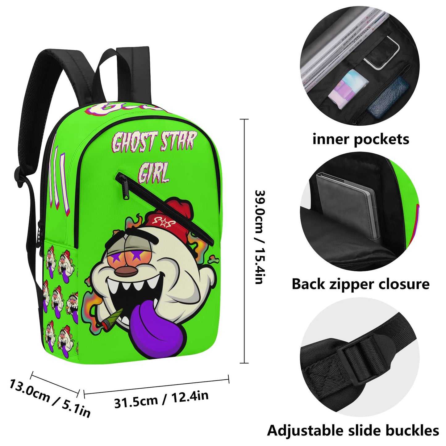 G.S.G Ghost Star Ghouls Mans Goo Green Laptop Backpack *Free Key Ring*