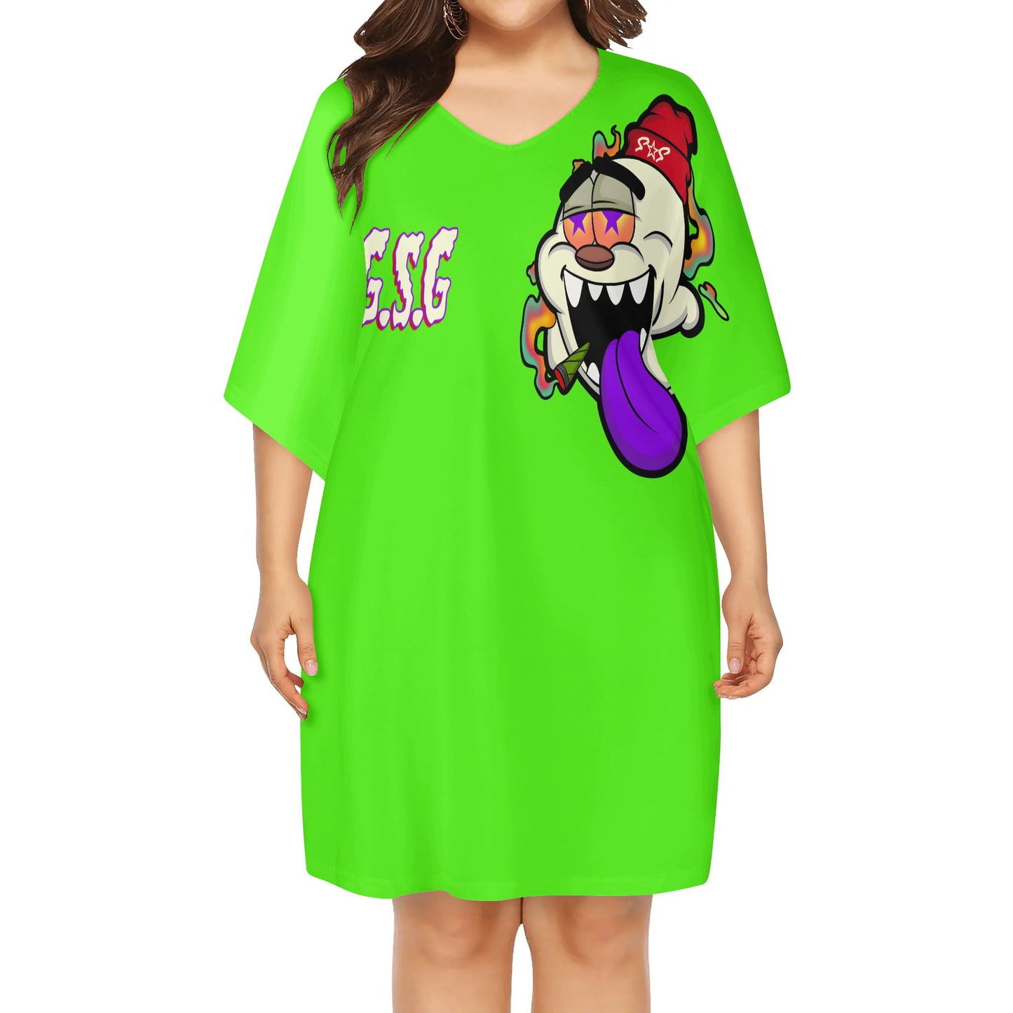 G.S.G Ghost Star Ghouls Goo Green Womens Daily Star Size Loose Dress