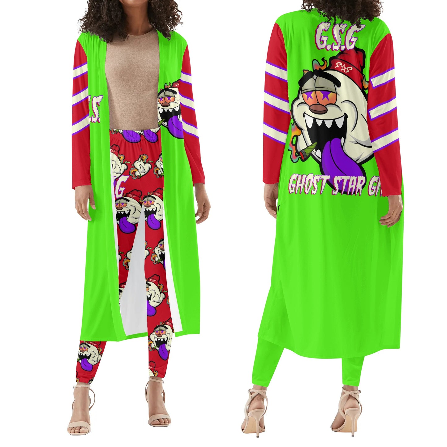 G.S.G Ghost Star Girl GooGreen/Maroon Long Sleeve Cardigan and Leggings 2pcs