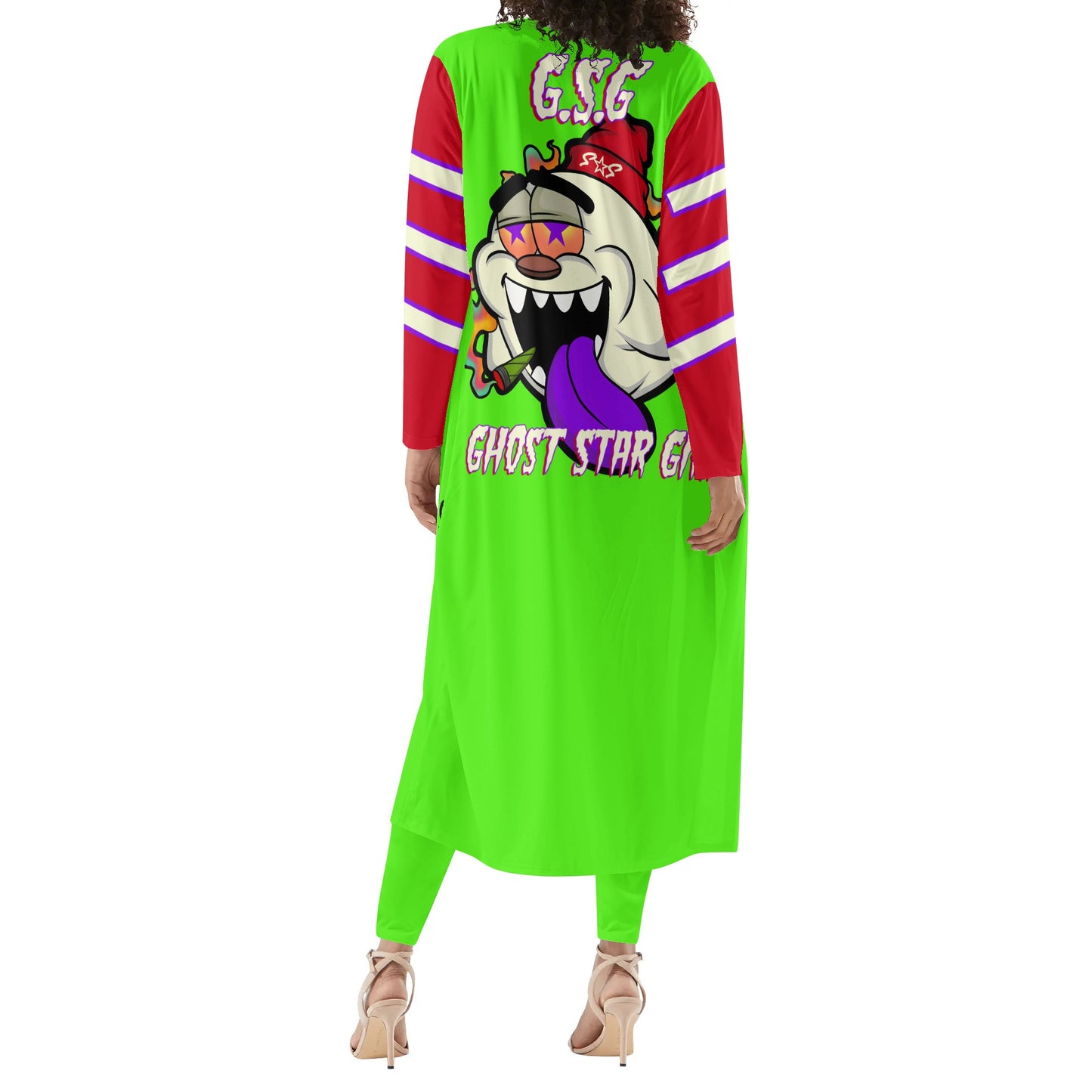 G.S.G Ghost Star Girl GooGreen/Maroon Long Sleeve Cardigan and Leggings 2pcs