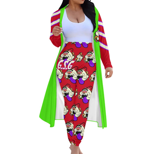 G.S.G Ghost Star Girl GooGreen/Maroon Long Sleeve Cardigan and Leggings 2pcs