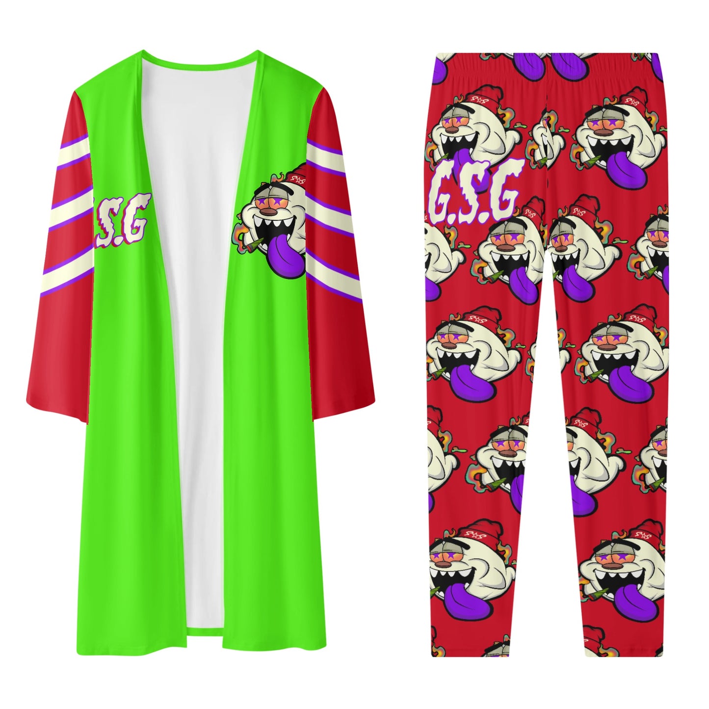 G.S.G Ghost Star Girl GooGreen/Maroon Long Sleeve Cardigan and Leggings 2pcs