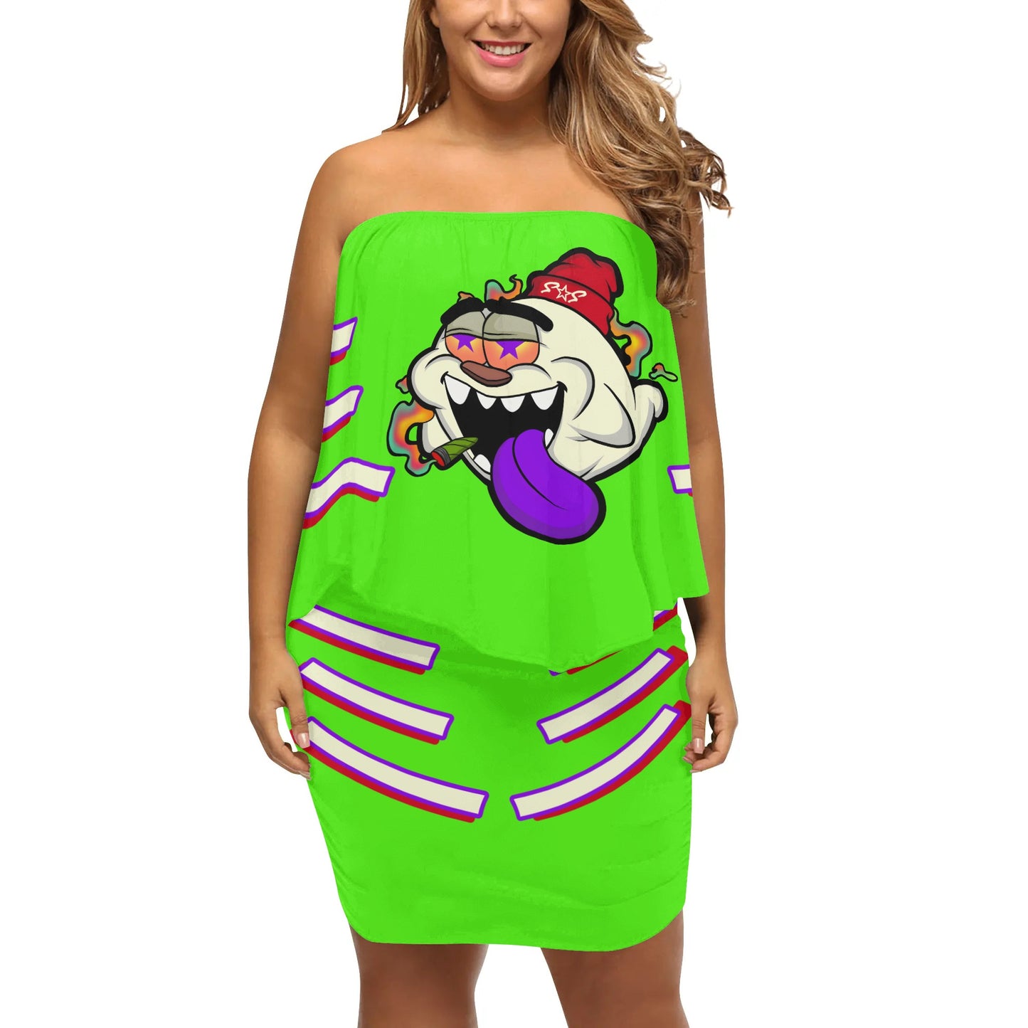 G.S.G Ghost Star Girl S.O.S Ghost Edition  Goo Green Womens Tan Off The Shoulder Wrap Dress