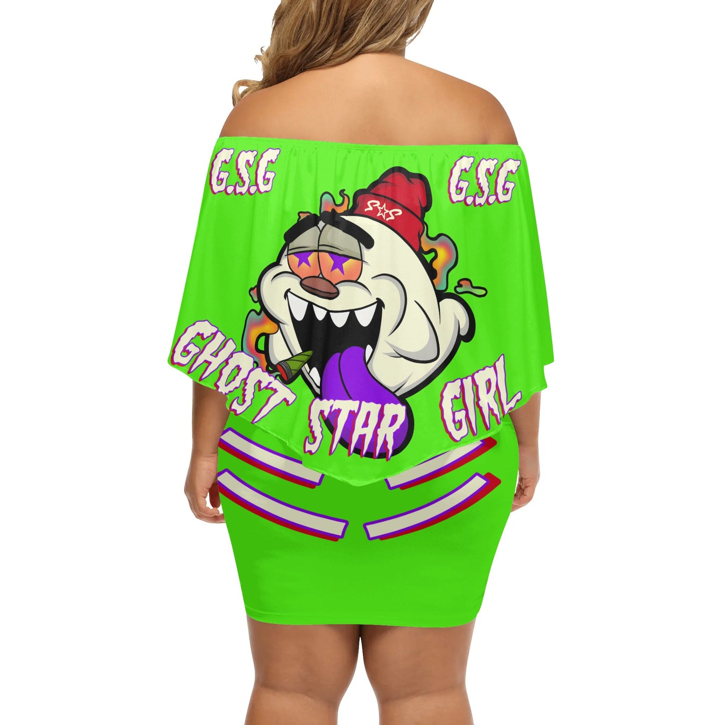 G.S.G Ghost Star Girl S.O.S Ghost Edition  Goo Green Womens Tan Off The Shoulder Wrap Dress