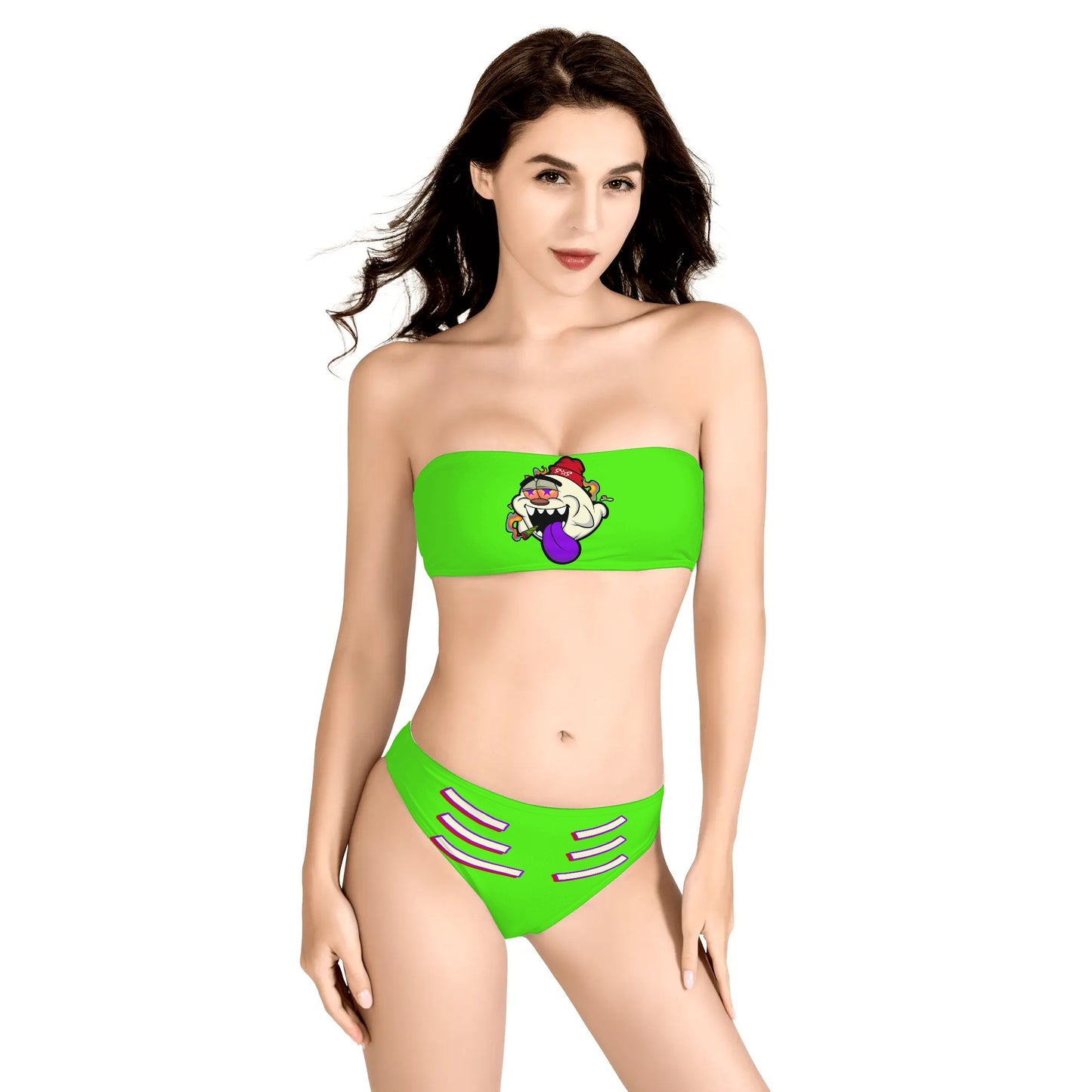 G.S.G Ghost Star Girl Womens Goo Green Two Piece Bandeau Strapless Bikinis Swimsuit