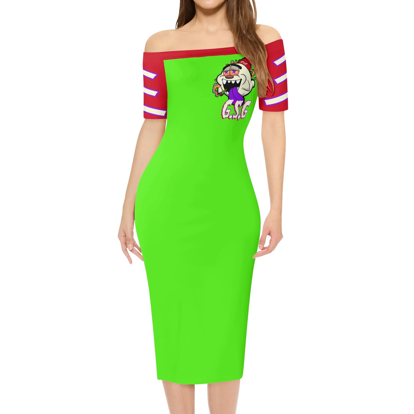 G.S.G Ghost Star Girl Womens Off The Shoulder Goo Green Short Sleeve Elegant Wrap Dress