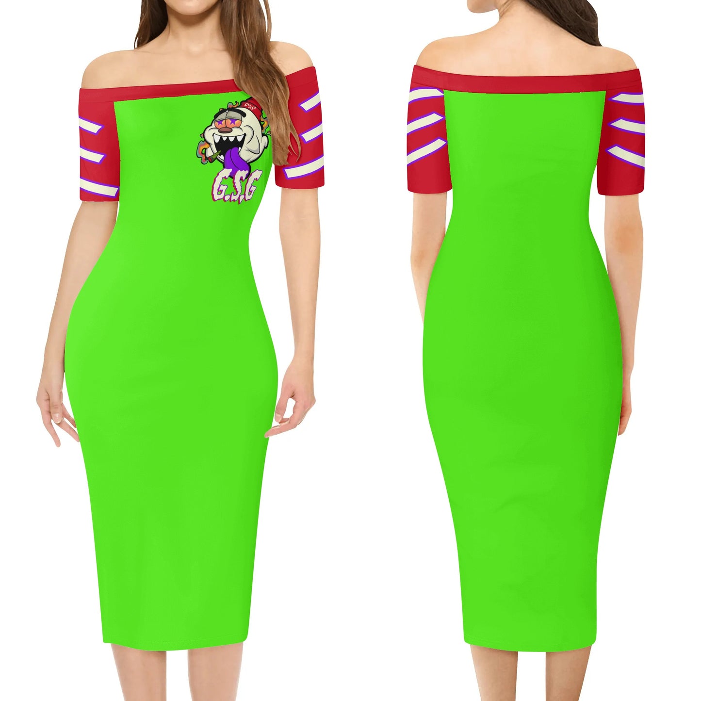 G.S.G Ghost Star Girl Womens Off The Shoulder Goo Green Short Sleeve Elegant Wrap Dress