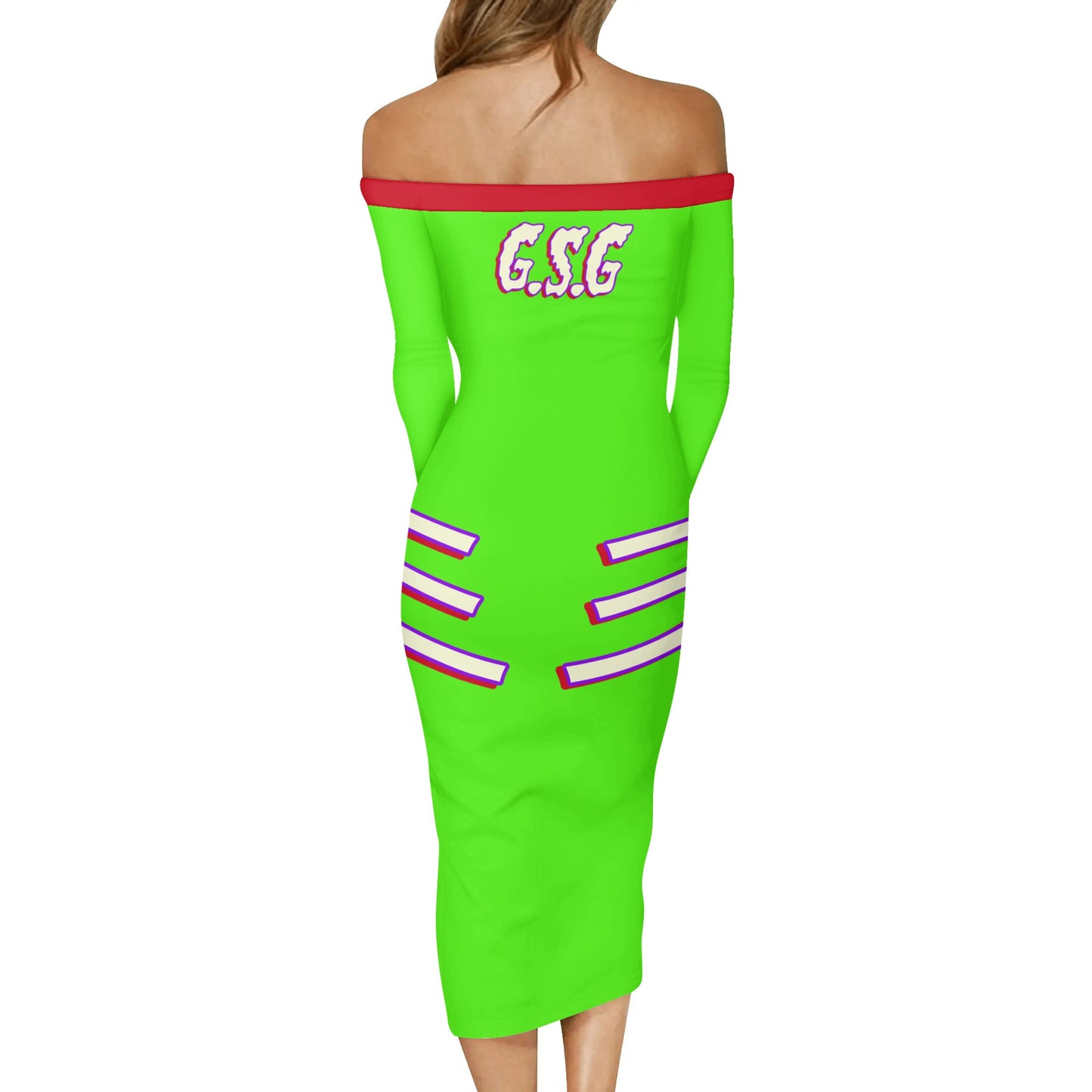 G.S.G Ghost Star Girl Womens Goo Green Off The Shoulder Long Sleeve Elegant Wrap Dress