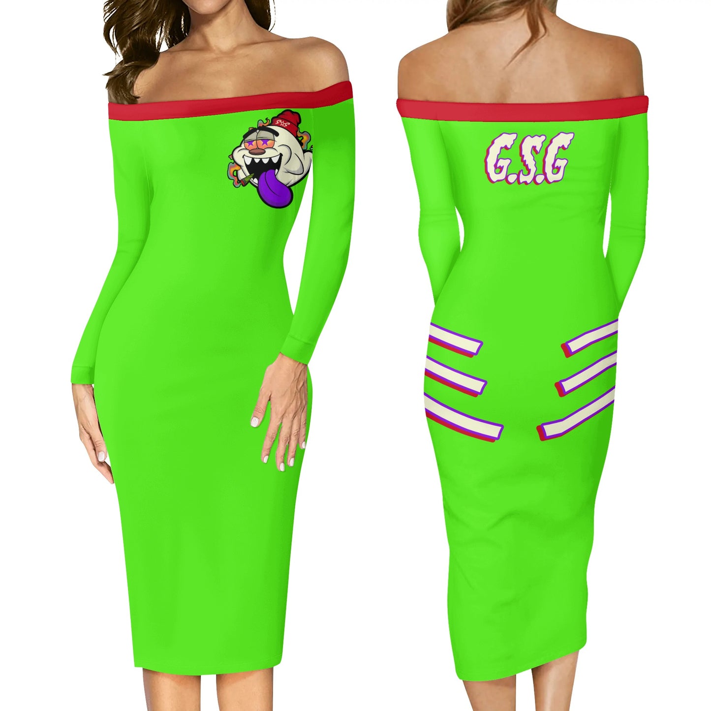 G.S.G Ghost Star Girl Womens Goo Green Off The Shoulder Long Sleeve Elegant Wrap Dress