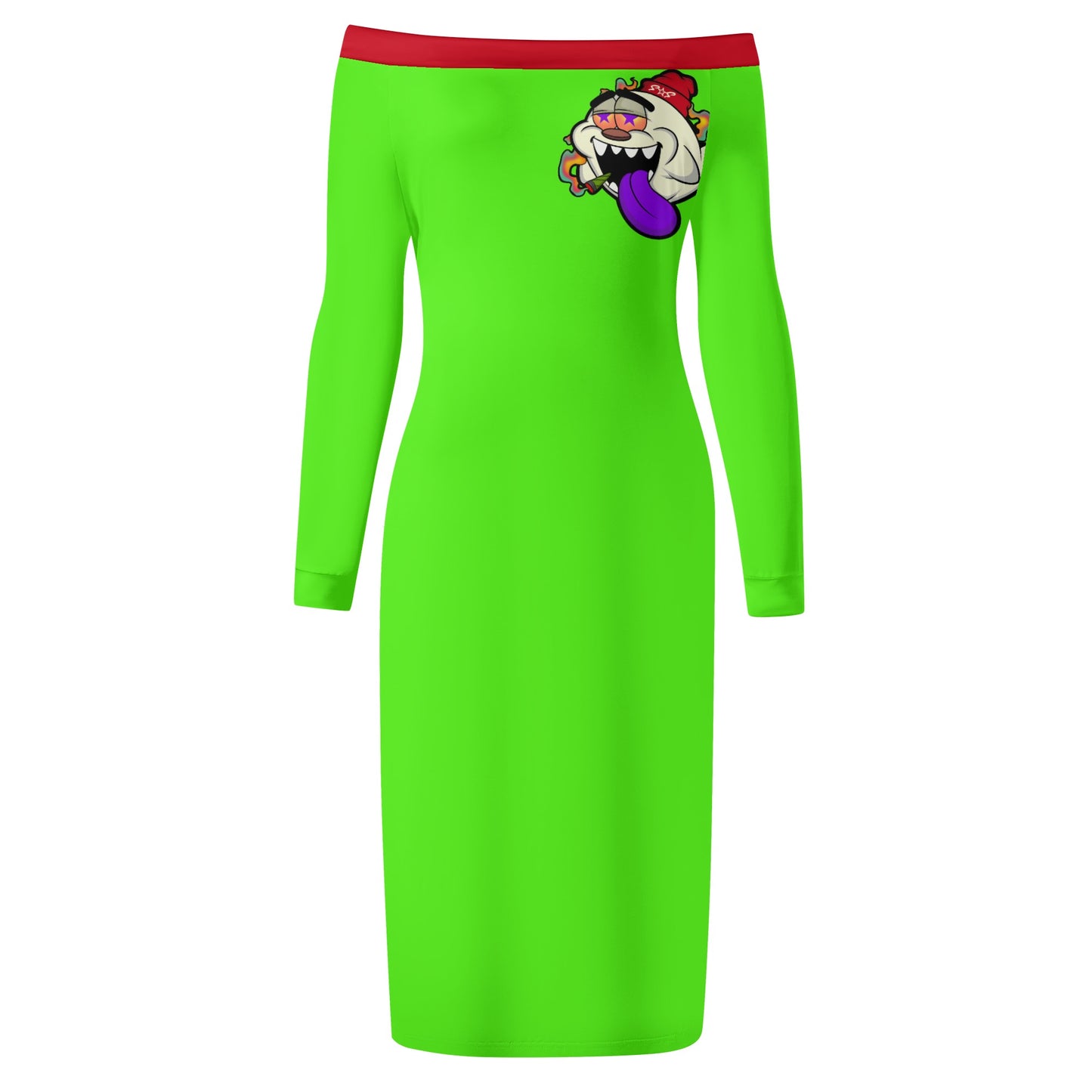 G.S.G Ghost Star Girl Womens Goo Green Off The Shoulder Long Sleeve Elegant Wrap Dress