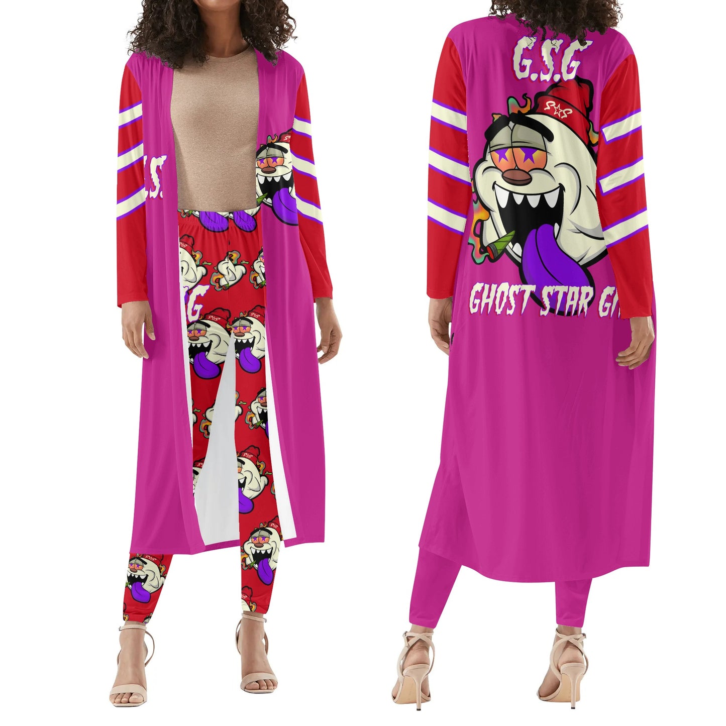 G.S.G Ghost Star Girl Purple/Maroon Long Sleeve Cardigan and Leggings 2pcs