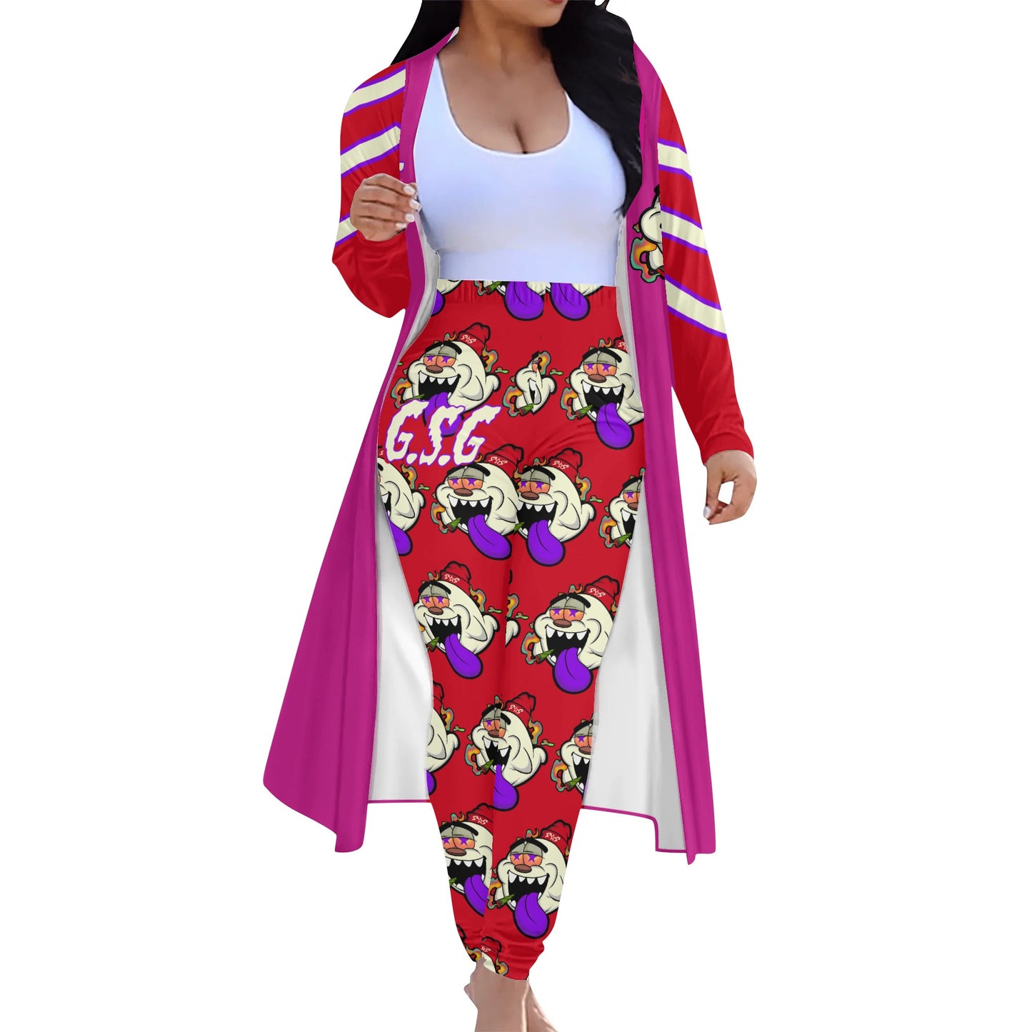 G.S.G Ghost Star Girl Purple/Maroon Long Sleeve Cardigan and Leggings 2pcs