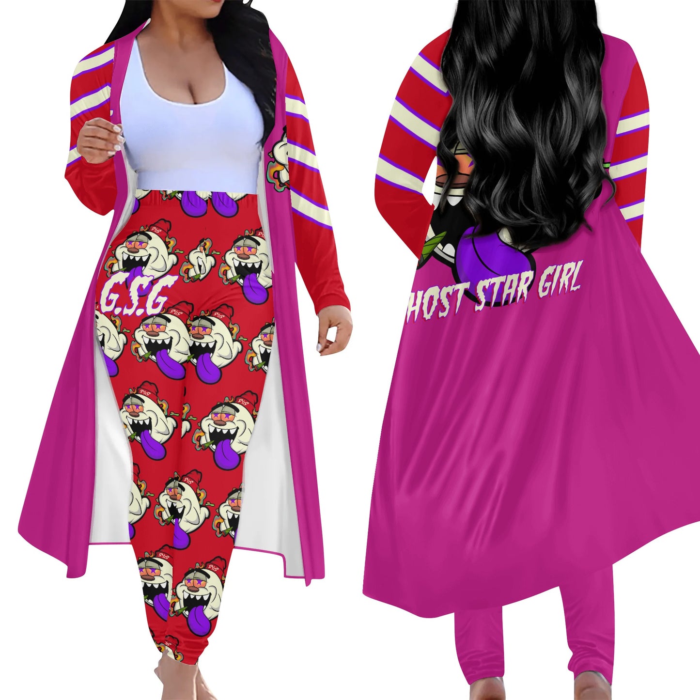 G.S.G Ghost Star Girl Purple/Maroon Long Sleeve Cardigan and Leggings 2pcs