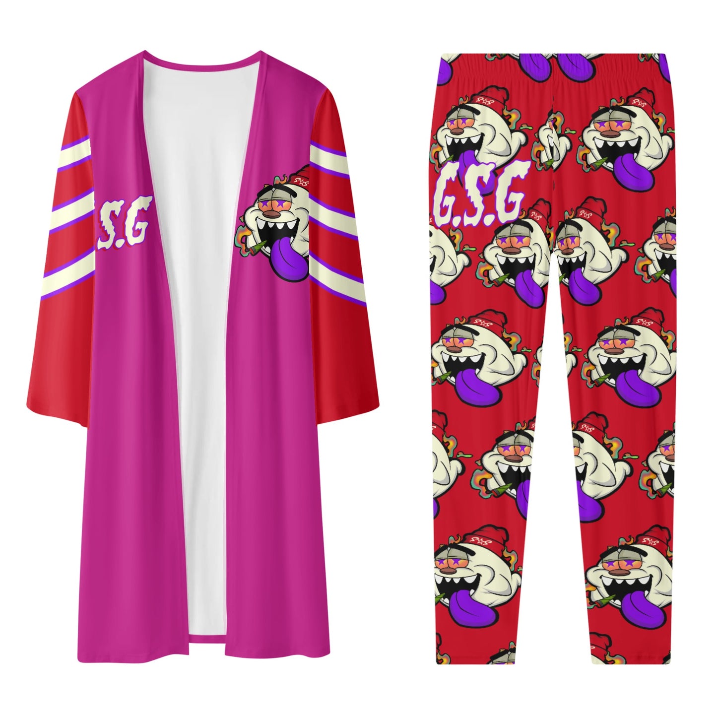 G.S.G Ghost Star Girl Purple/Maroon Long Sleeve Cardigan and Leggings 2pcs