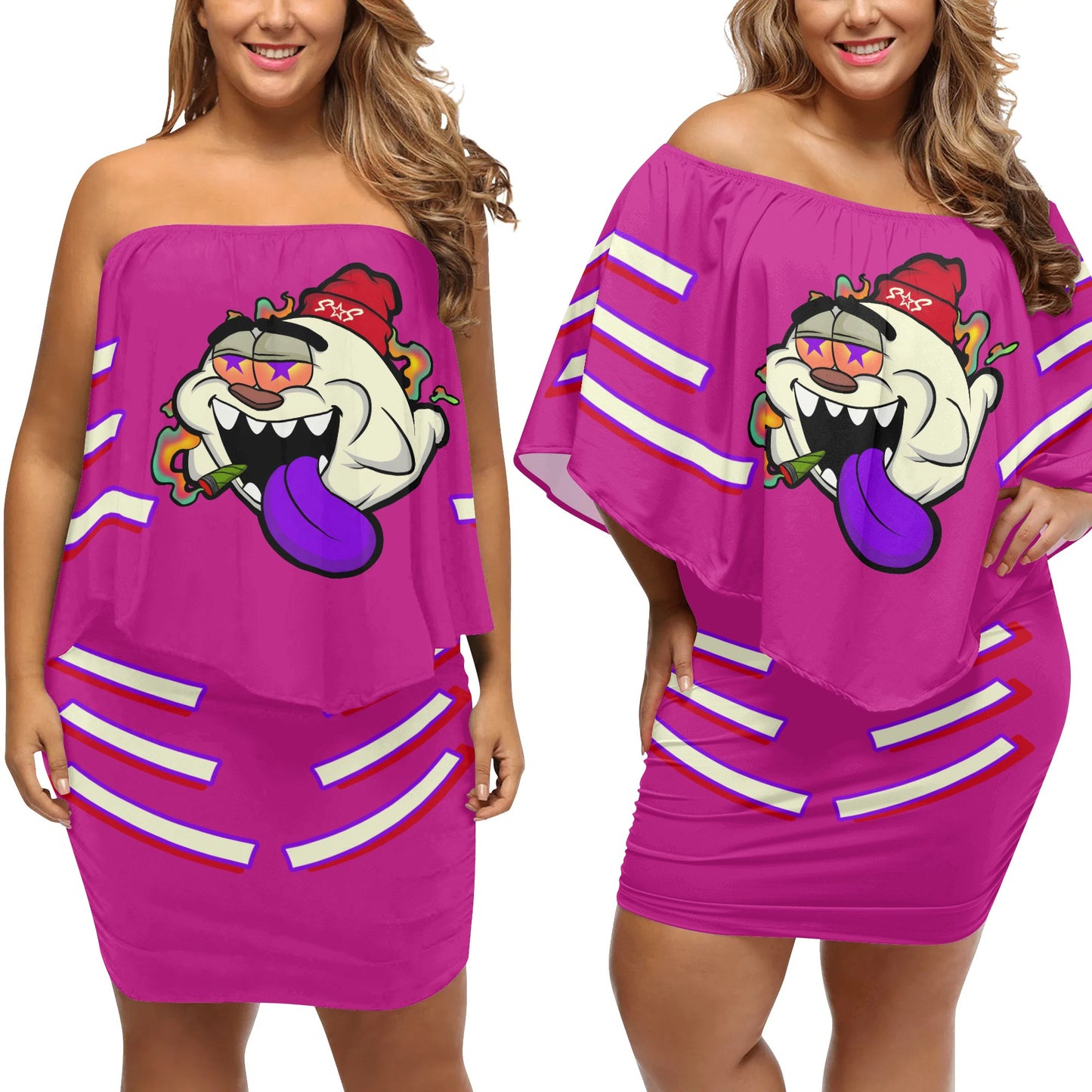 G.S.G Ghost Star Girl S.O.S Ghost Edition  Womens Purple Off The Shoulder Wrap Dress