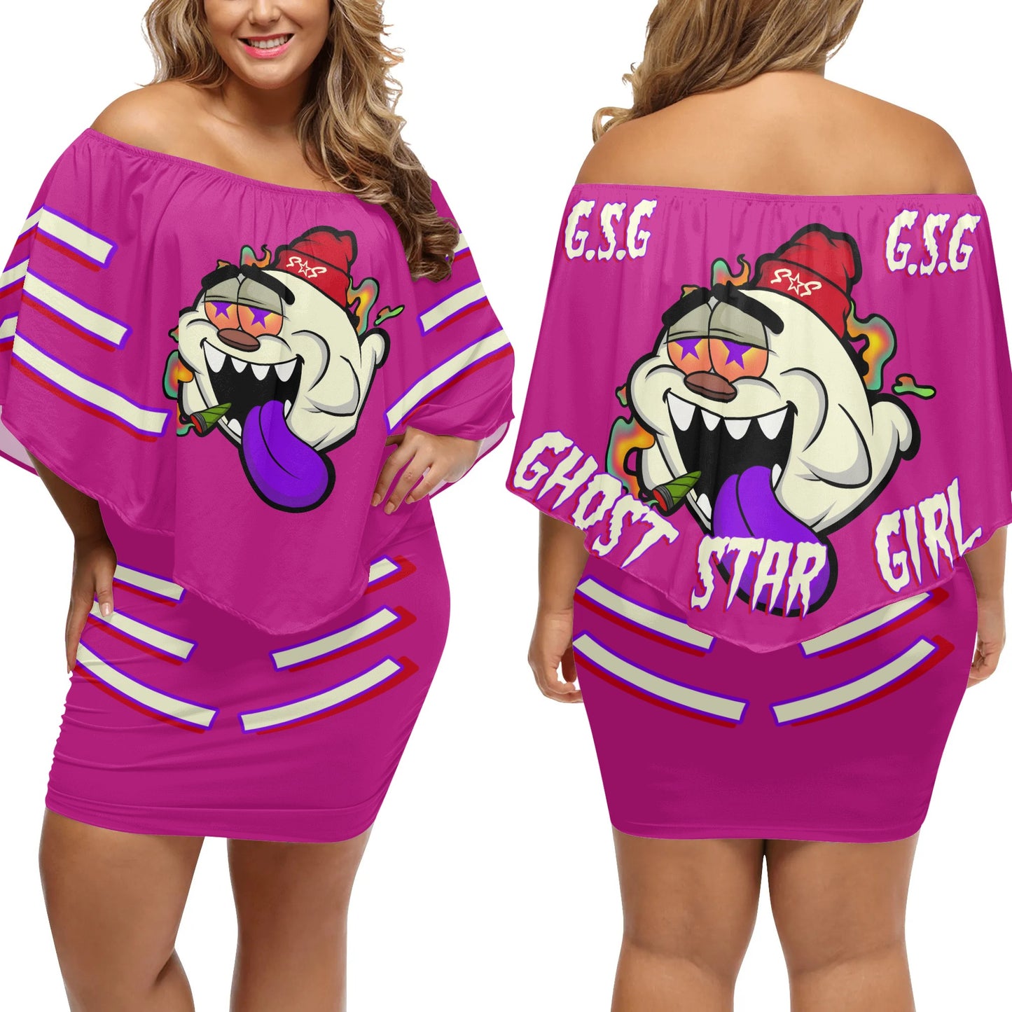 G.S.G Ghost Star Girl S.O.S Ghost Edition  Womens Purple Off The Shoulder Wrap Dress