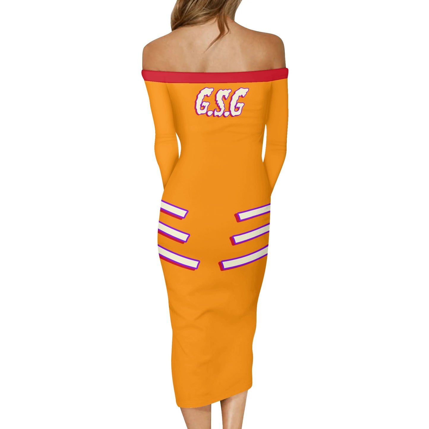 G.S.G Ghost Star Girl Womens Orange Off The Shoulder Long Sleeve Elegant Wrap Dress