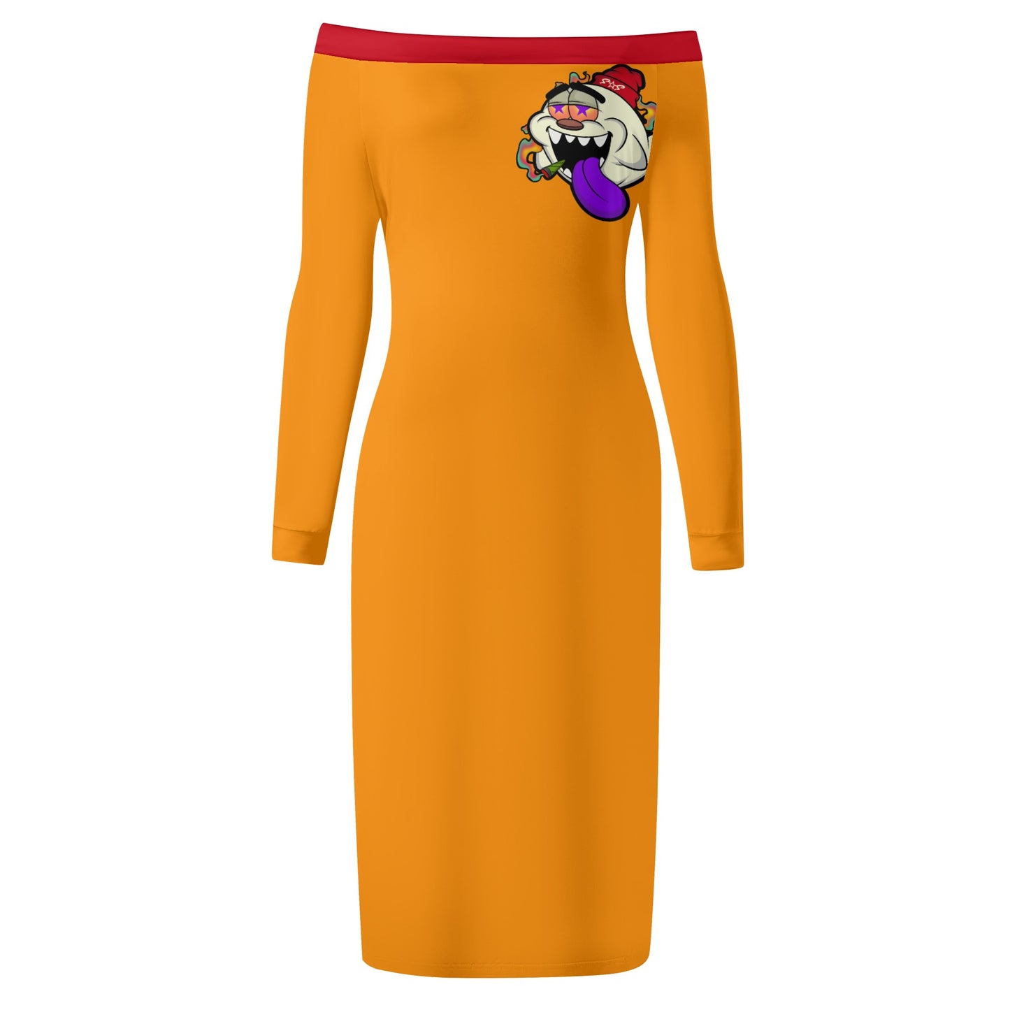 G.S.G Ghost Star Girl Womens Orange Off The Shoulder Long Sleeve Elegant Wrap Dress