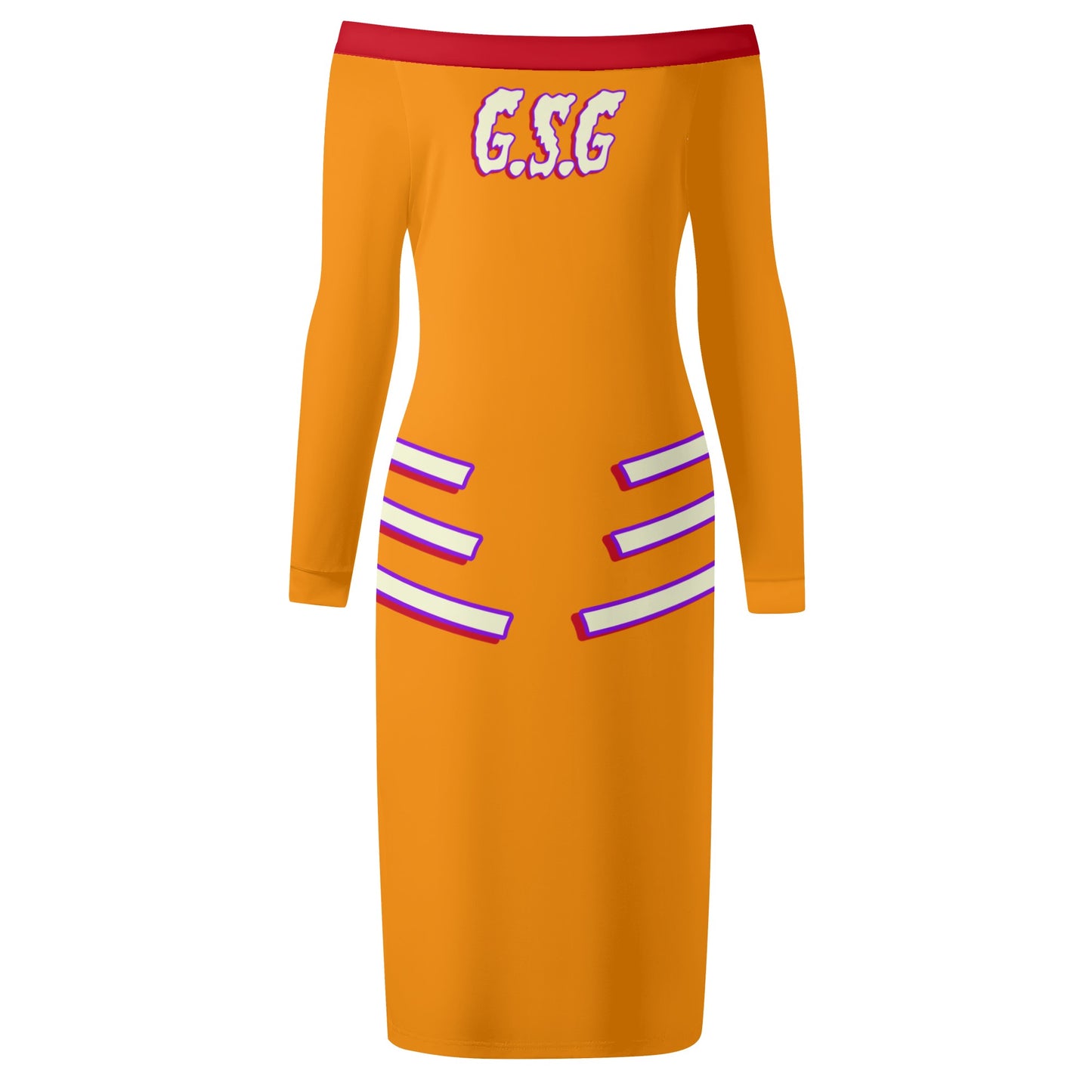 G.S.G Ghost Star Girl Womens Orange Off The Shoulder Long Sleeve Elegant Wrap Dress