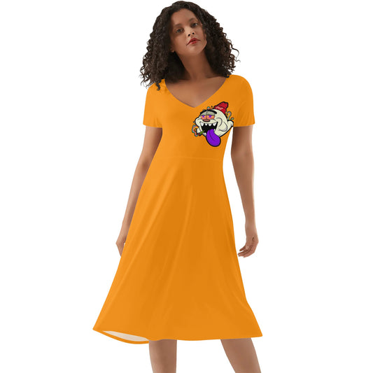 G.S.G Ghost Star Girl Womens Orange Ruffle Summer Dress