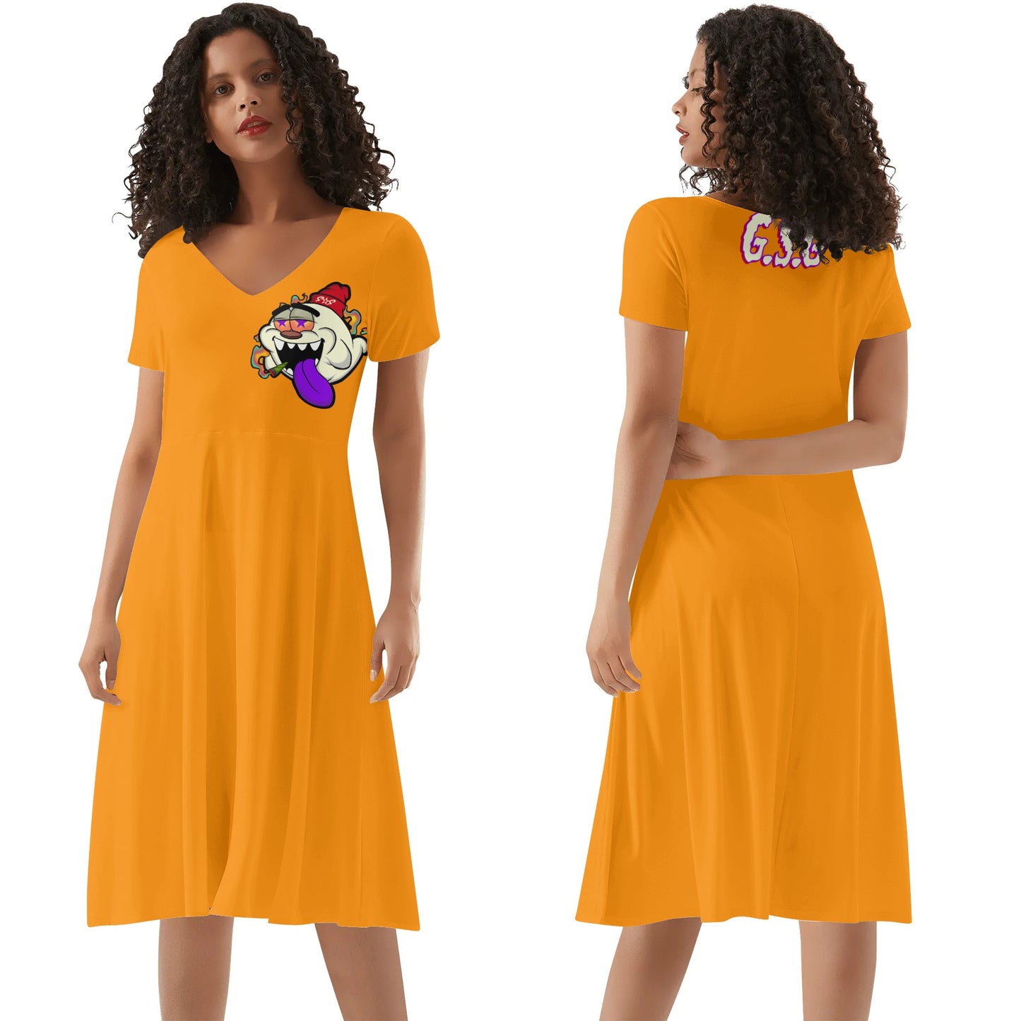 G.S.G Ghost Star Girl Womens Orange Ruffle Summer Dress