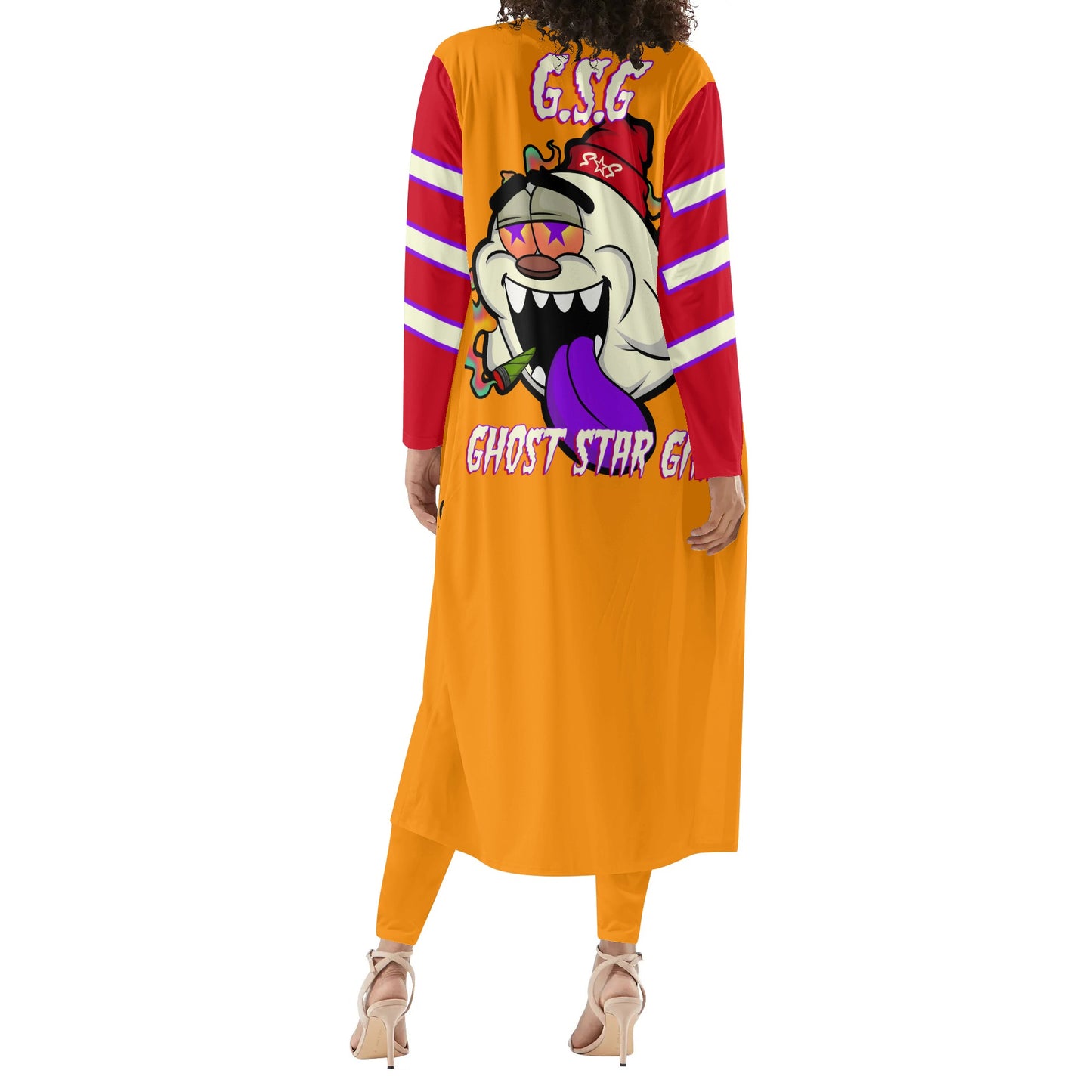 G.S.G Ghost Star Girl Orange/Maroon Long Sleeve Cardigan and Leggings 2pcs