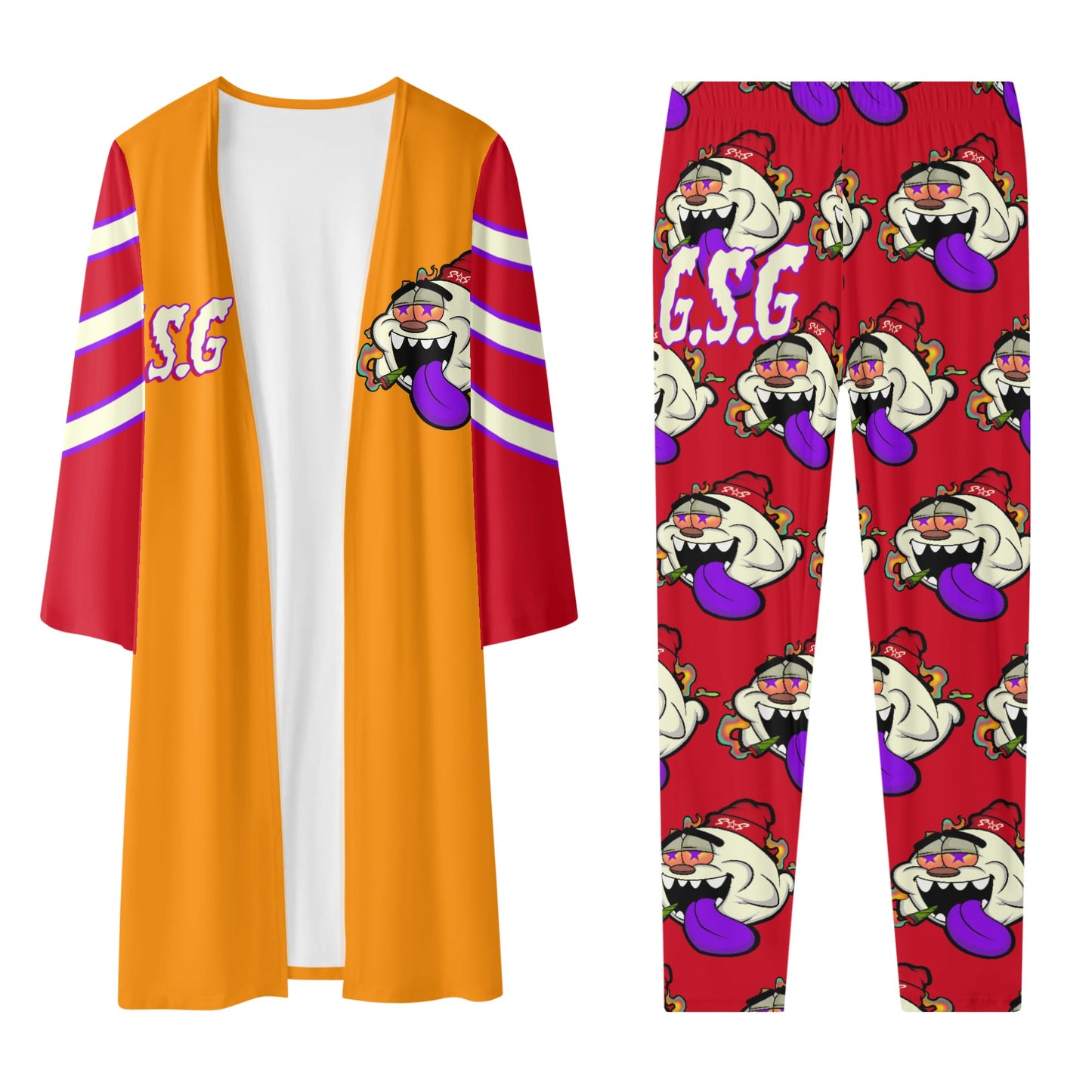 G.S.G Ghost Star Girl Orange/Maroon Long Sleeve Cardigan and Leggings 2pcs