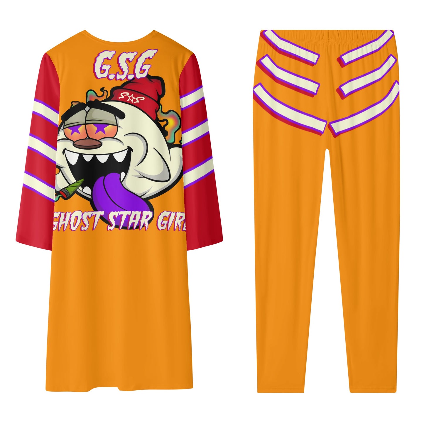 G.S.G Ghost Star Girl Orange/Maroon Long Sleeve Cardigan and Leggings 2pcs