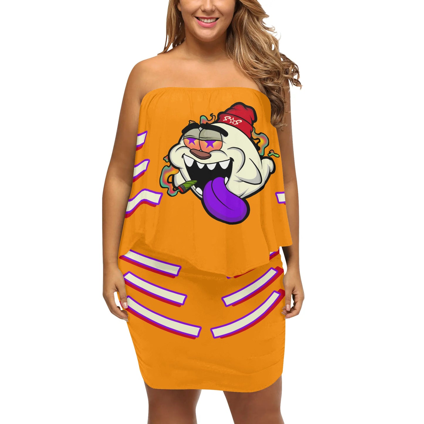 G.S.G Ghost Star Girl S.O.S Ghost Edition  Womens Orange Off The Shoulder Wrap Dress