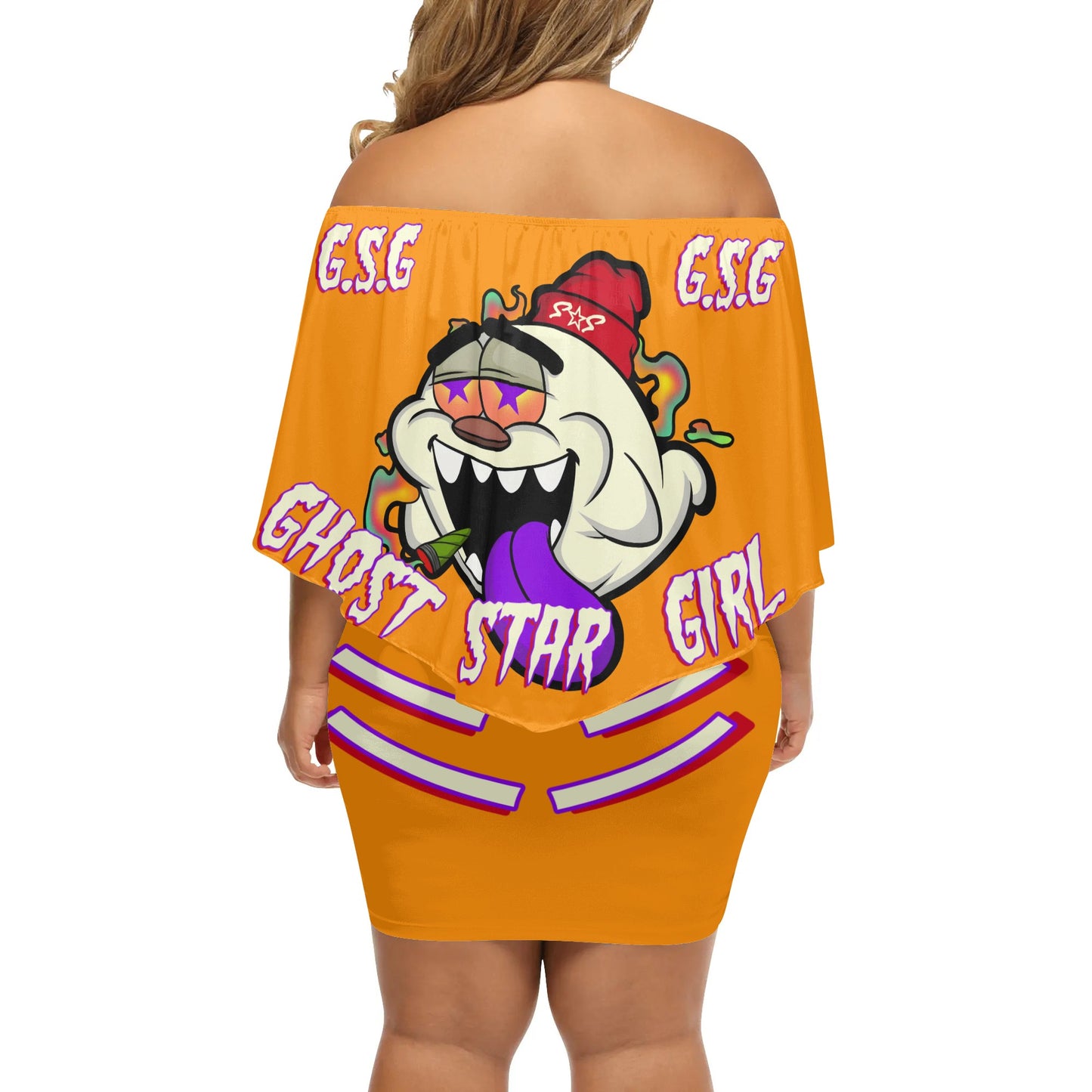 G.S.G Ghost Star Girl S.O.S Ghost Edition  Womens Orange Off The Shoulder Wrap Dress