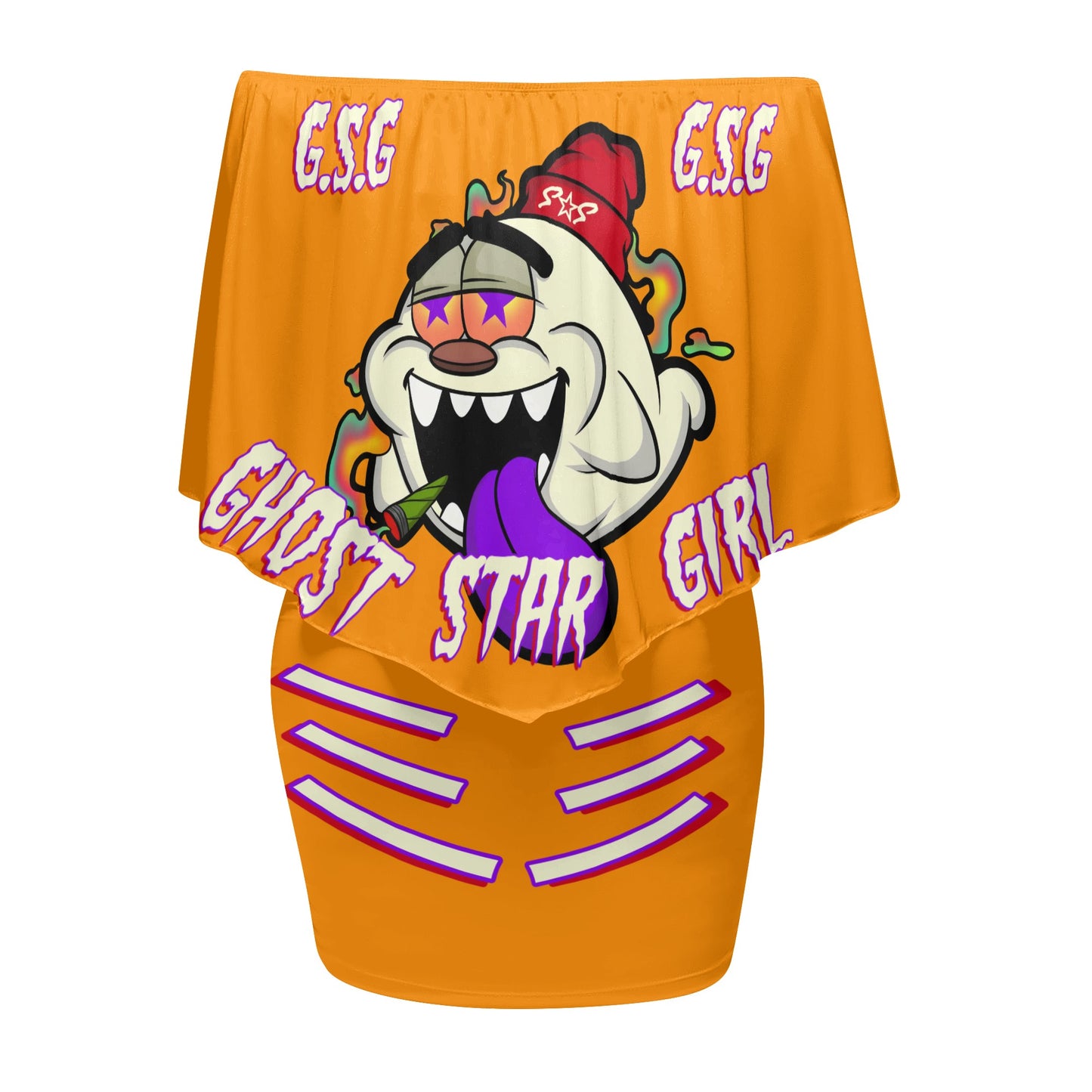 G.S.G Ghost Star Girl S.O.S Ghost Edition  Womens Orange Off The Shoulder Wrap Dress