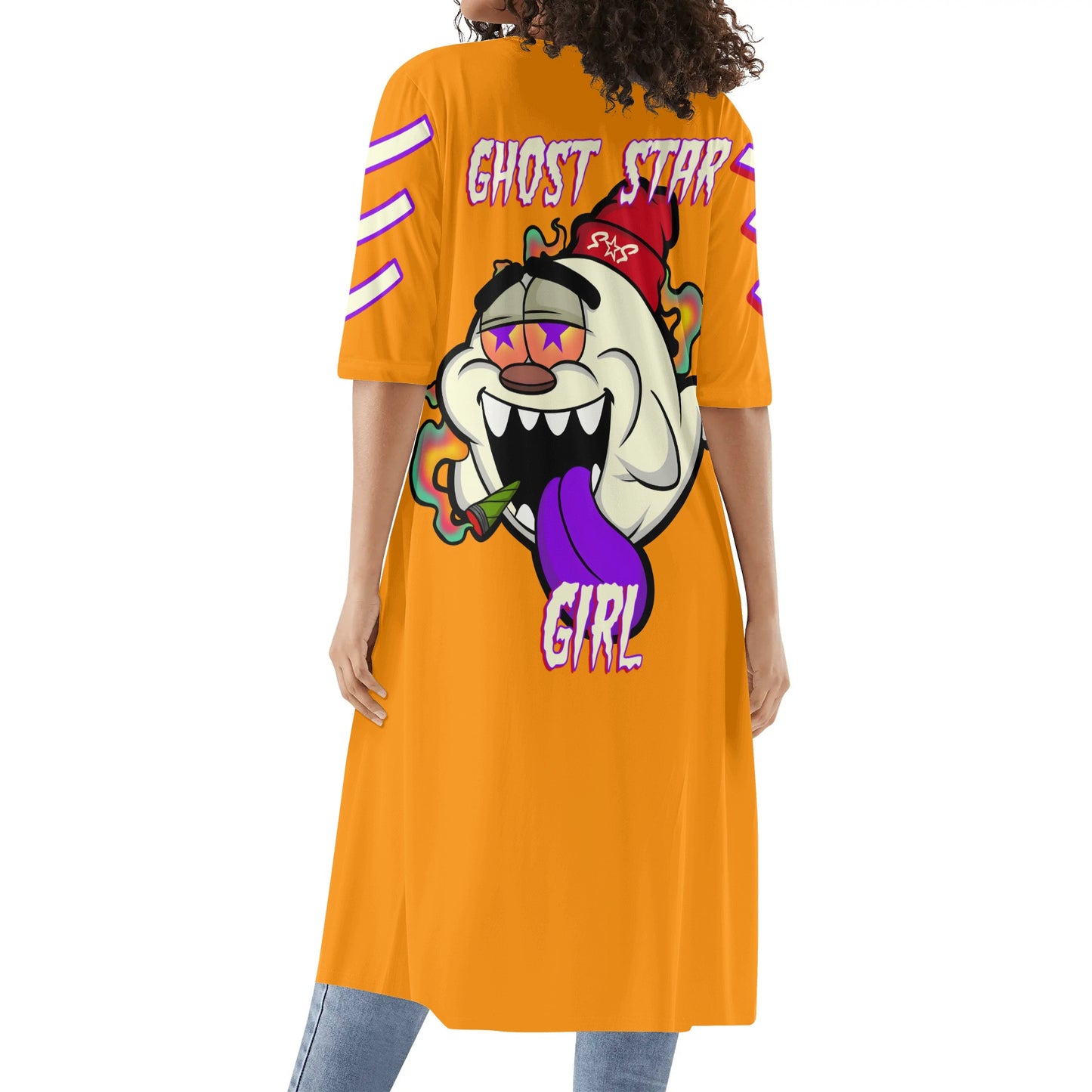 G.S.G Ghost Star Girl Womens Orange Half Sleeve Kimono Cardigan