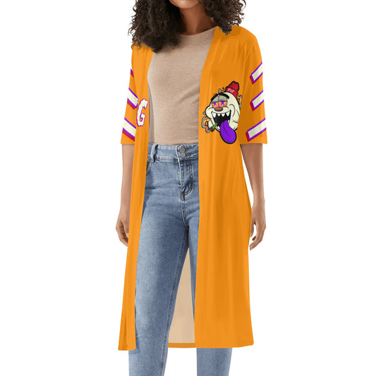 G.S.G Ghost Star Girl Womens Orange Half Sleeve Kimono Cardigan