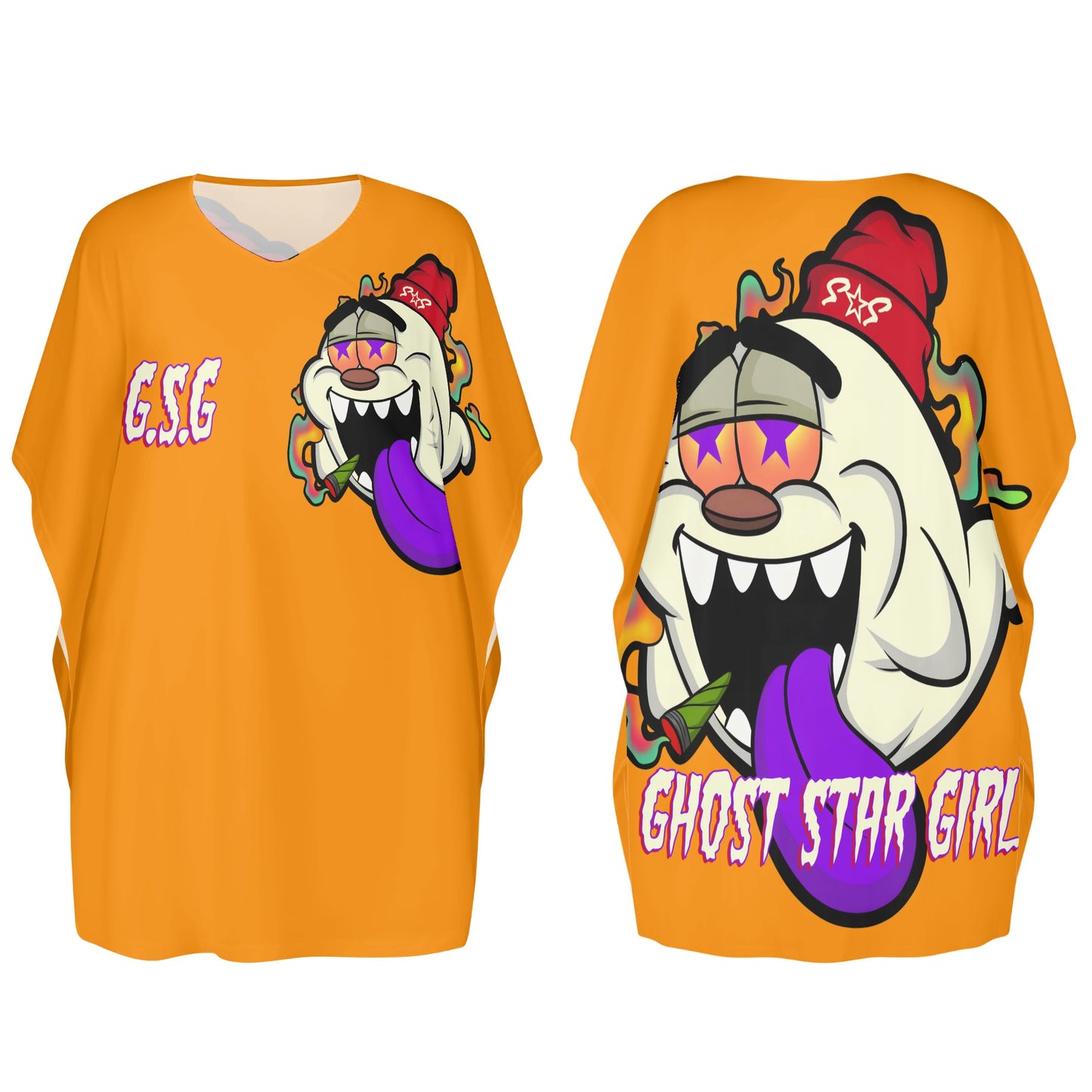 G.S.G Ghost Star Ghouls Orange Womens Daily Star Size Loose Dress