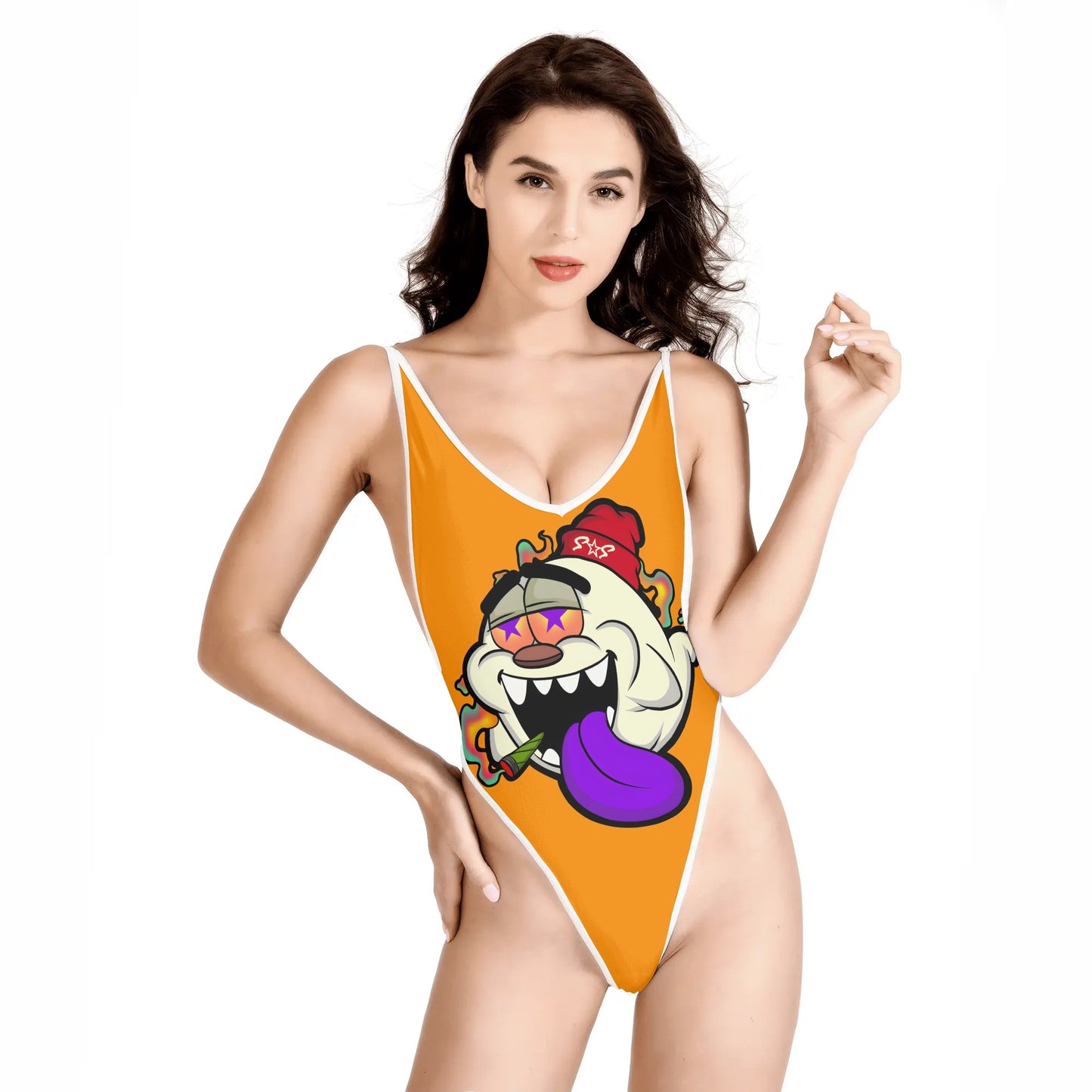 G.S.G Ghost Star Girl Women’s Orange One Piece High Cut Swimsuit