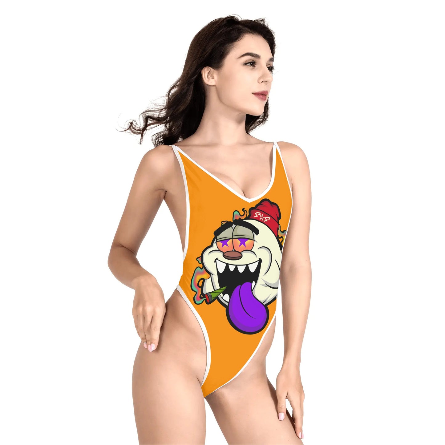 G.S.G Ghost Star Girl Women’s Orange One Piece High Cut Swimsuit