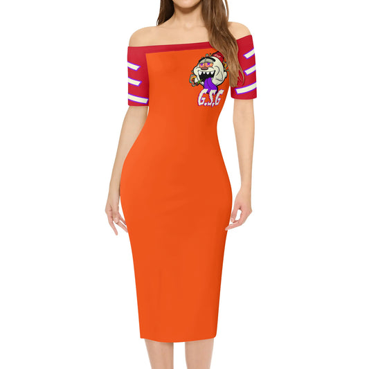 G.S.G Ghost Star Girl Womens Off The Shoulder Dark Orange Short Sleeve Elegant Wrap Dress