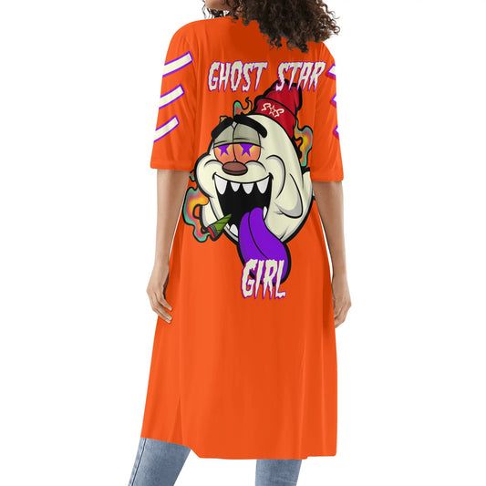 G.S.G Ghost Star Girl Womens Dark Orange Half Sleeve Kimono Cardigan